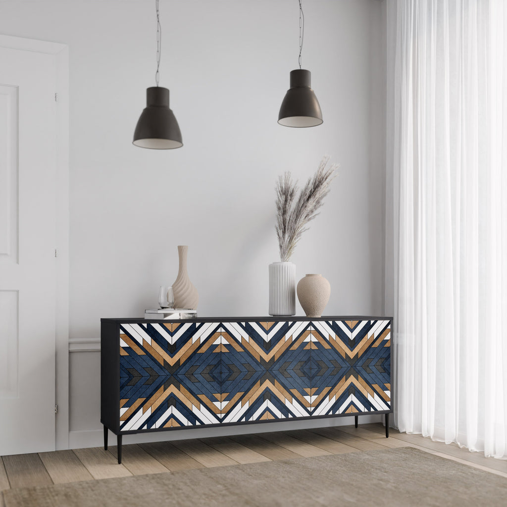 ARTFUL GEOMETRY 3-türiges Sideboard in schwarzem Finish