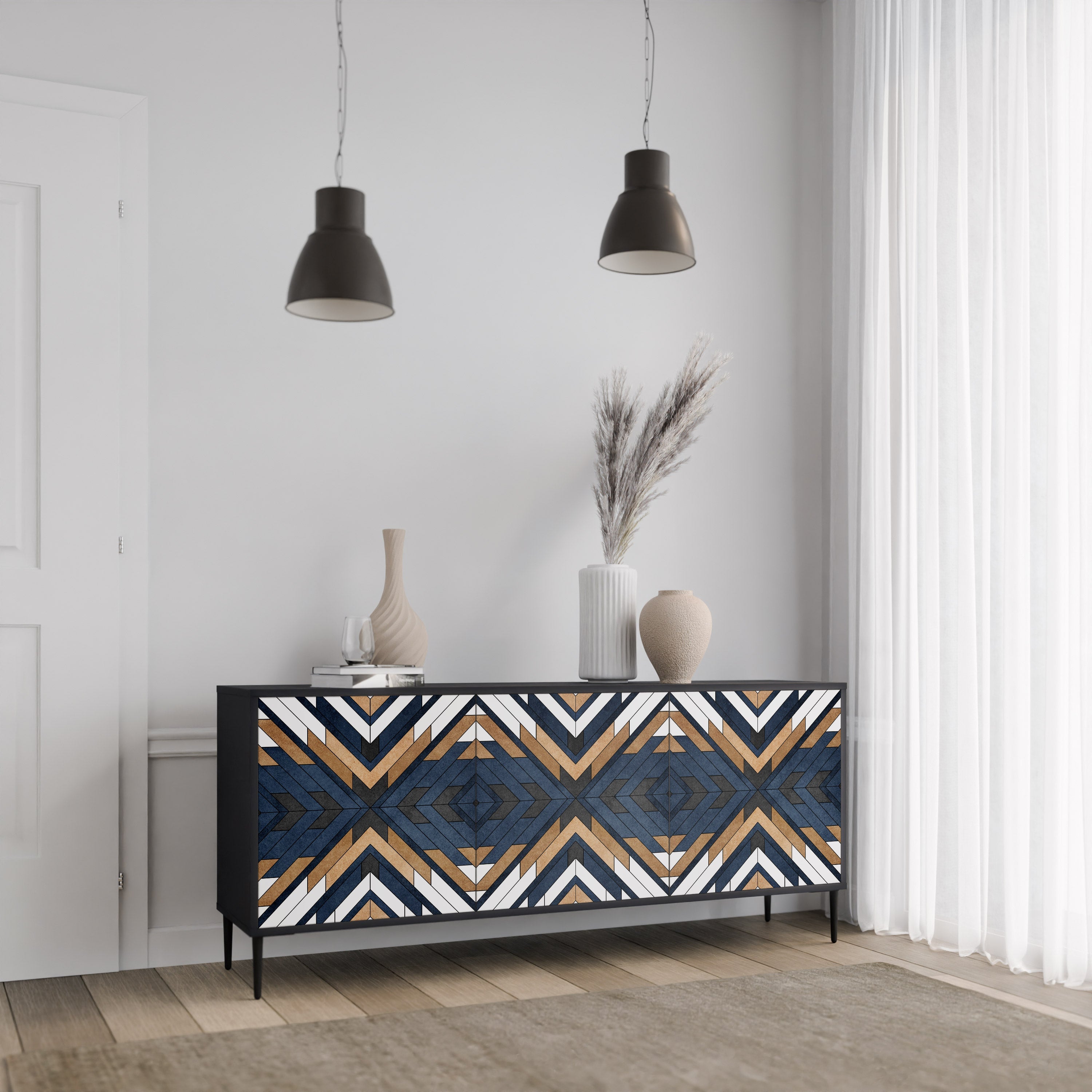 ARTFUL GEOMETRY 3-türiges Sideboard in schwarzem Finish
