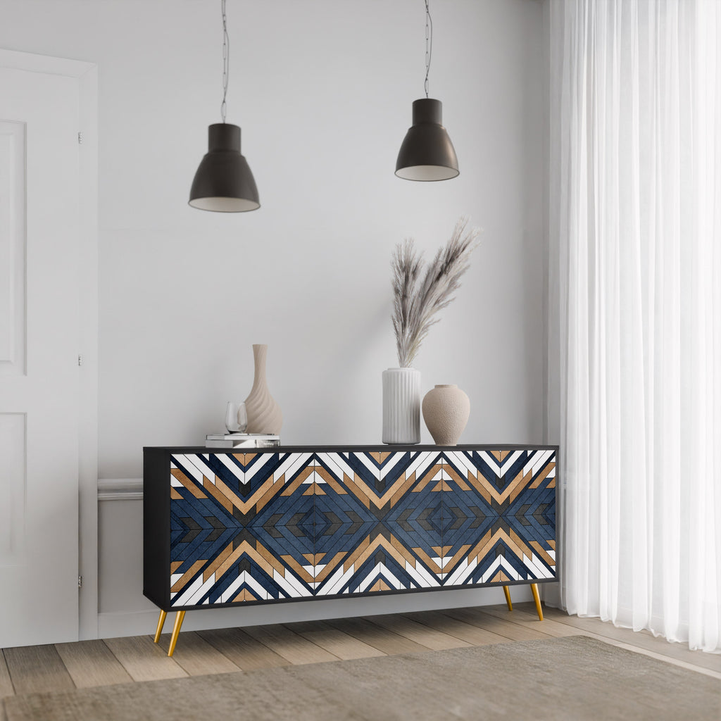 ARTFUL GEOMETRY 3-türiges Sideboard in schwarzem Finish