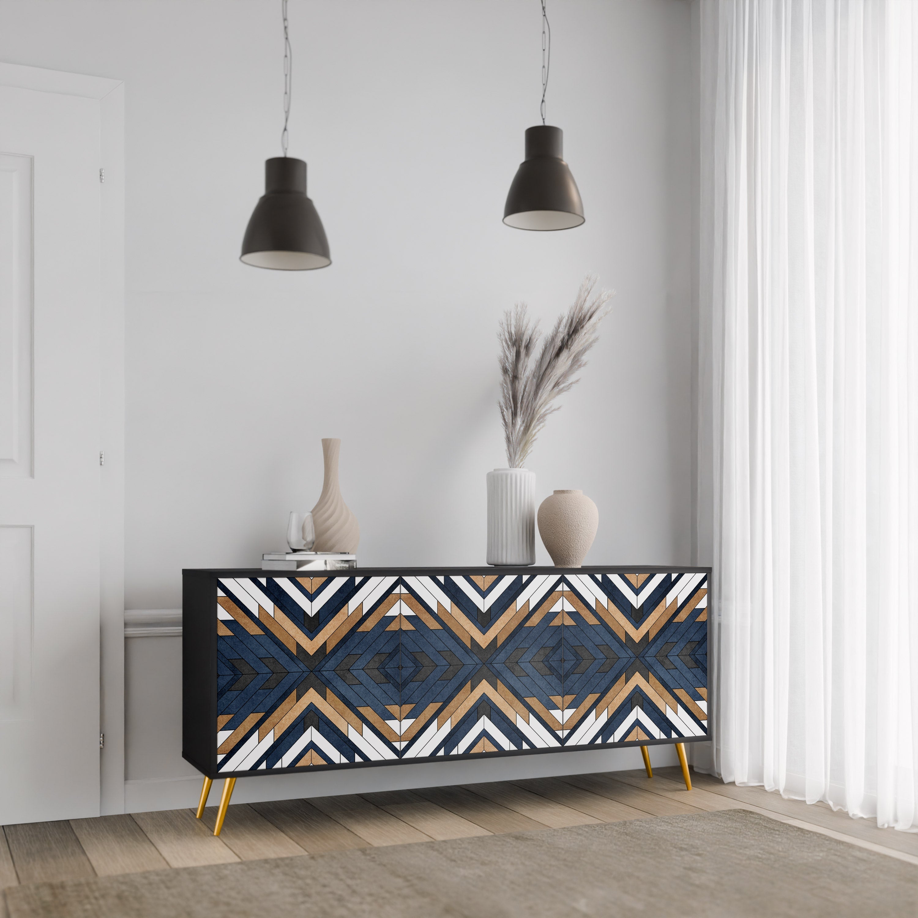 ARTFUL GEOMETRY 3-türiges Sideboard in schwarzem Finish