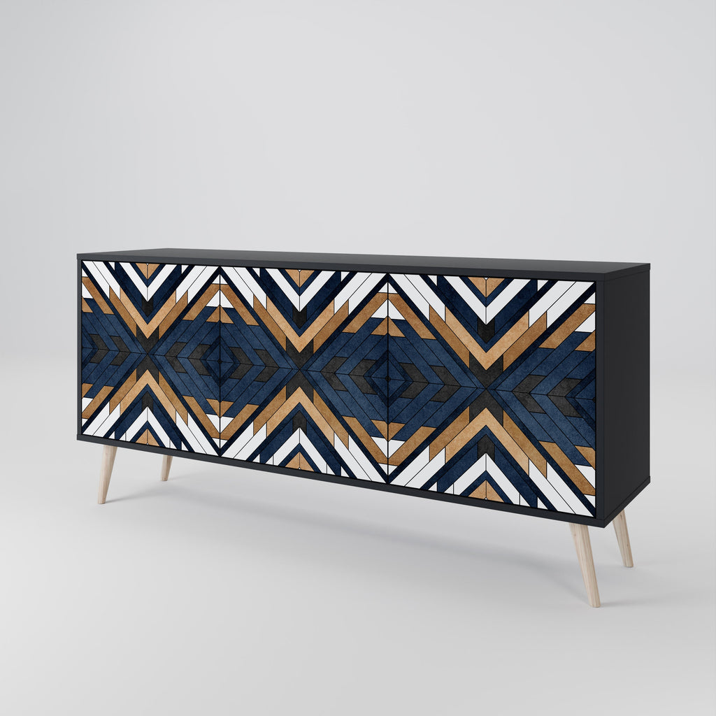 ARTFUL GEOMETRY 3-türiges Sideboard in schwarzem Finish