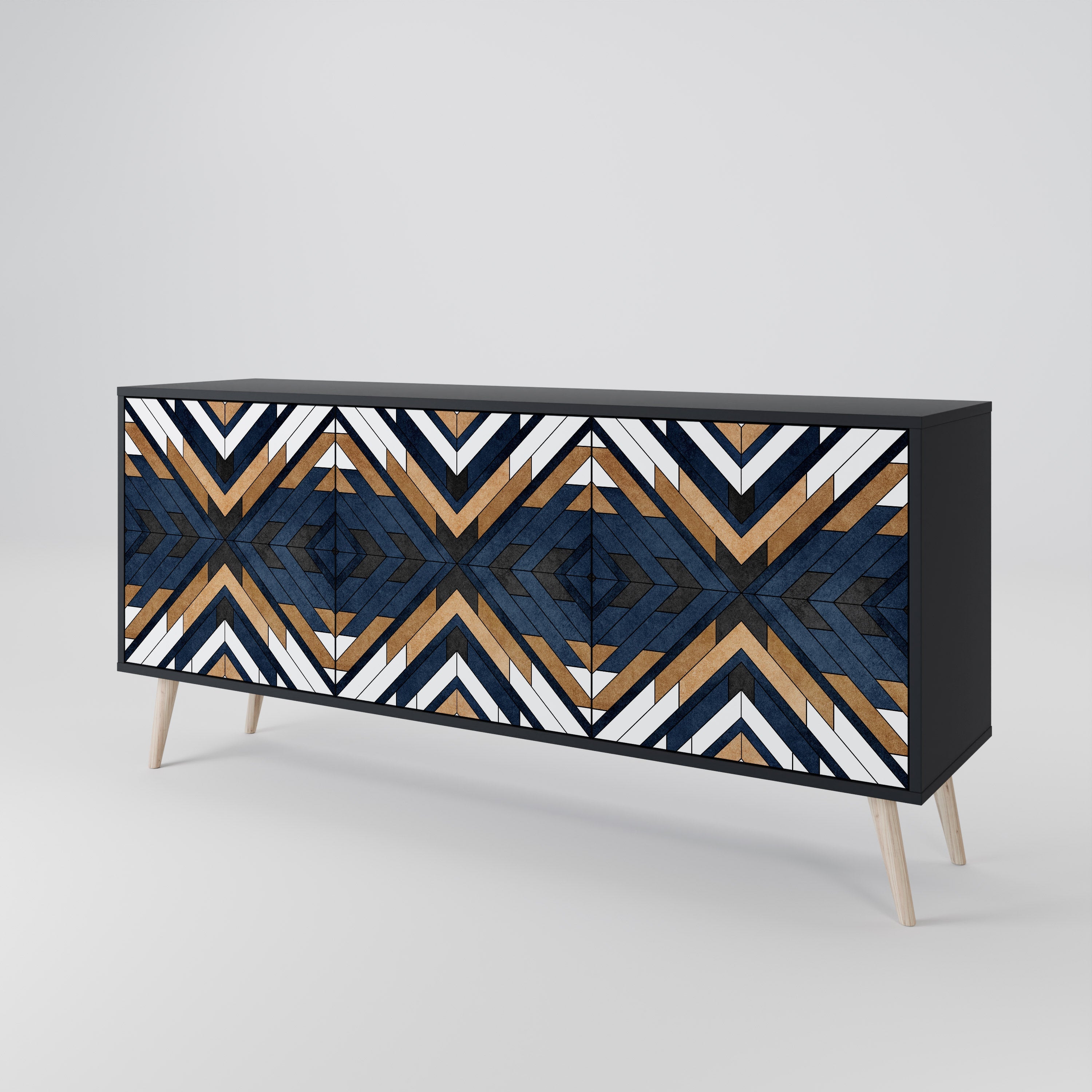 ARTFUL GEOMETRY 3-türiges Sideboard in schwarzem Finish