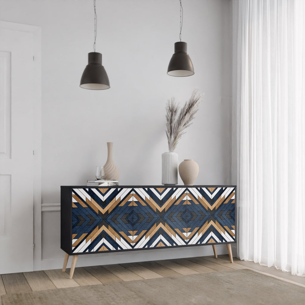 ARTFUL GEOMETRY 3-türiges Sideboard in schwarzem Finish