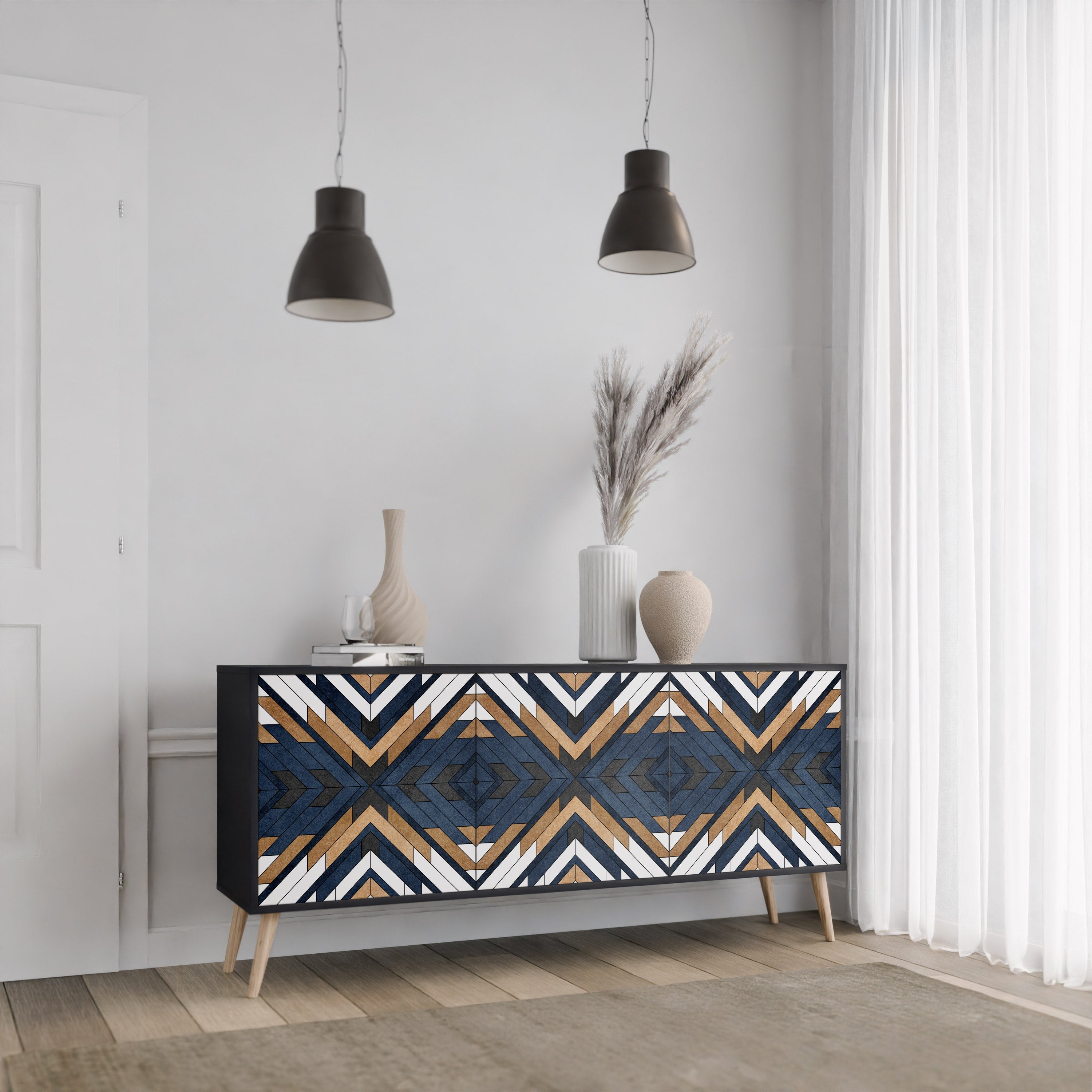 ARTFUL GEOMETRY 3-türiges Sideboard in schwarzem Finish