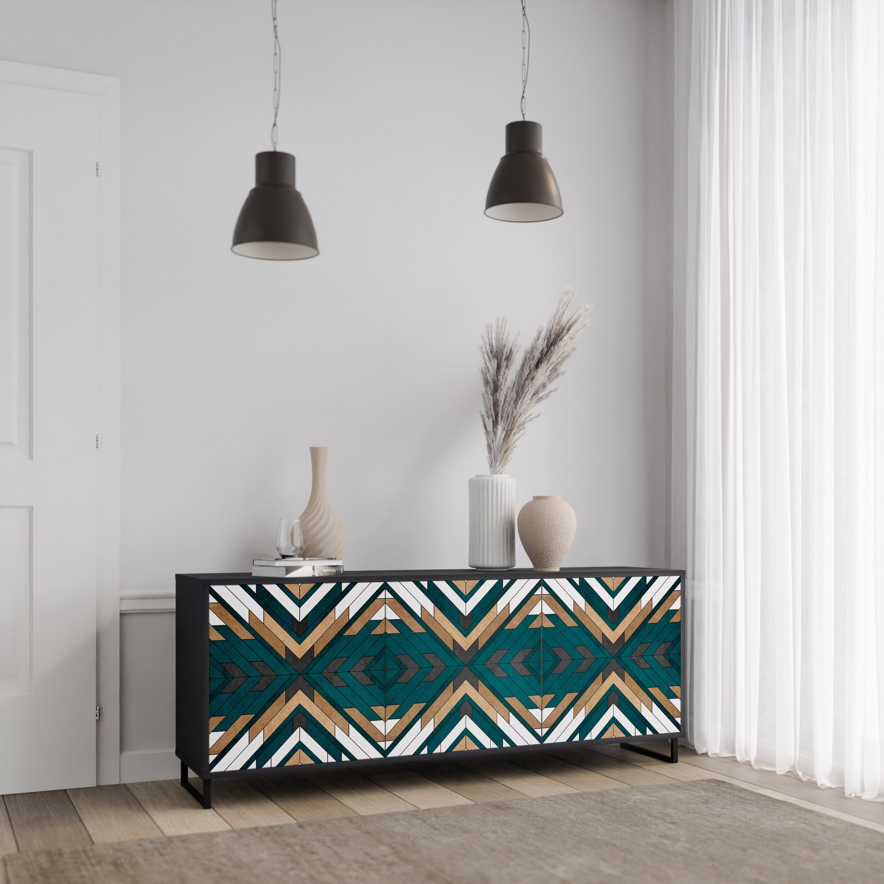 ARTISTIC GEOMETRY 3-türiges Sideboard in Schwarz