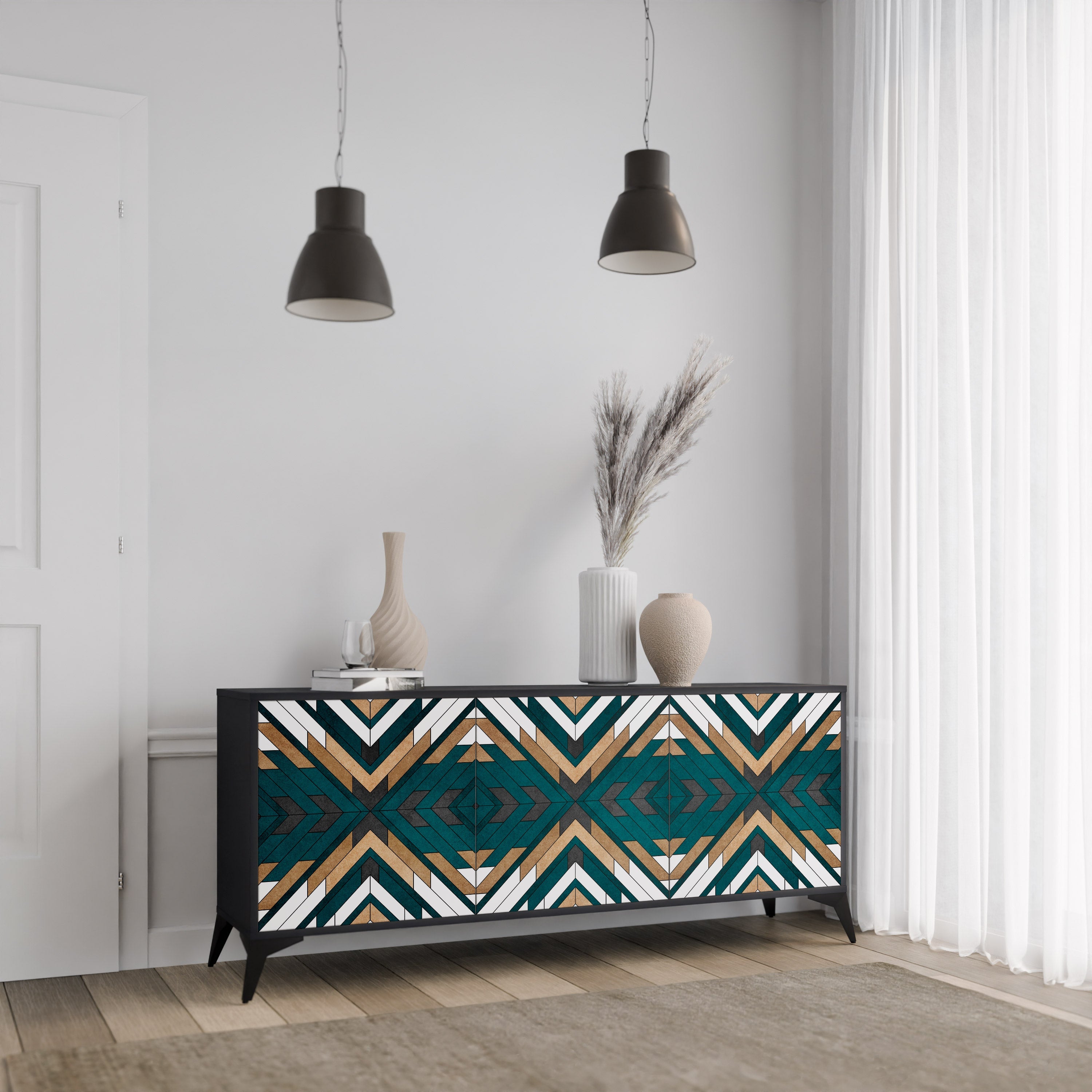 ARTISTIC GEOMETRY 3-türiges Sideboard in Schwarz
