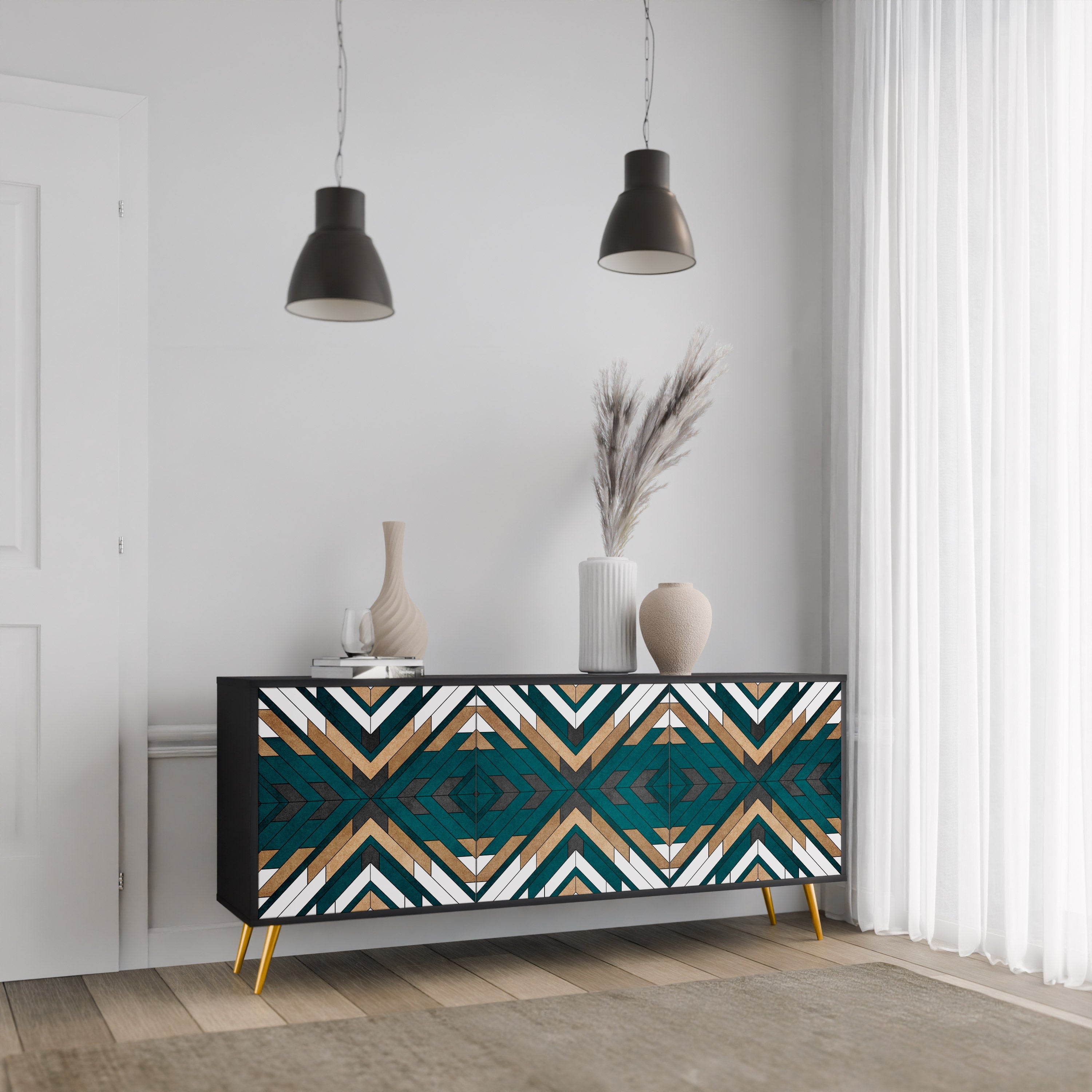ARTISTIC GEOMETRY 3-türiges Sideboard in Schwarz