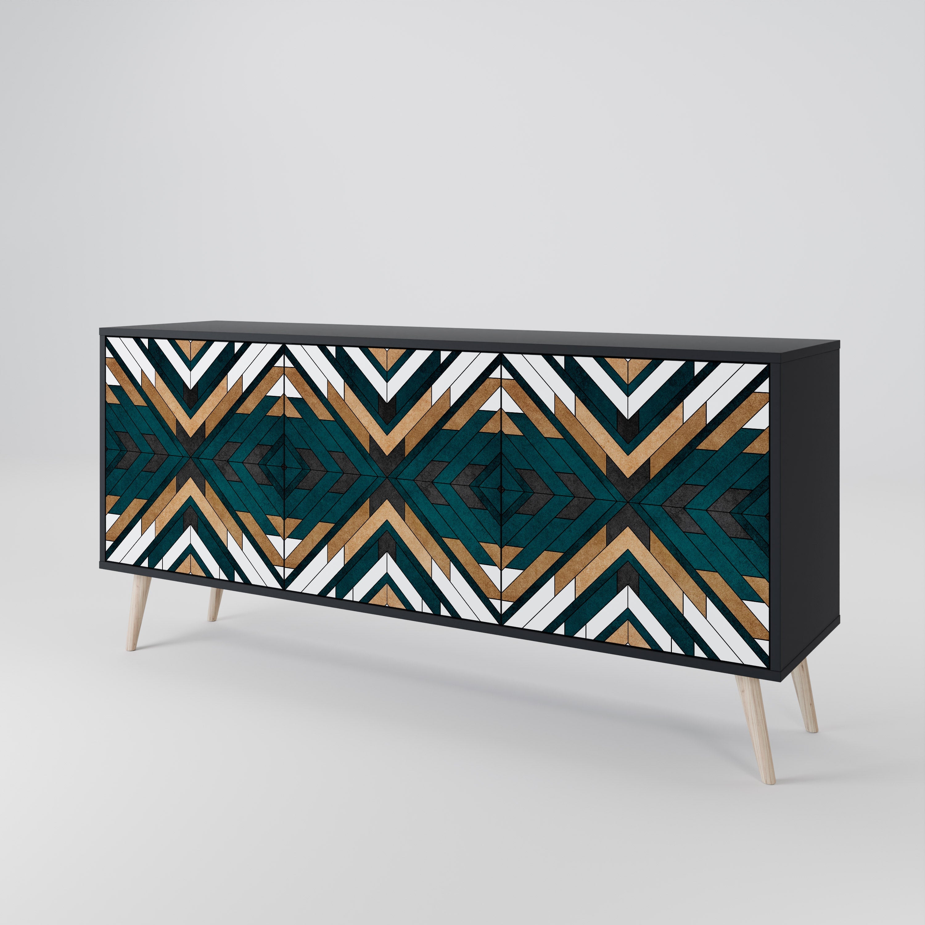 ARTISTIC GEOMETRY 3-türiges Sideboard in Schwarz