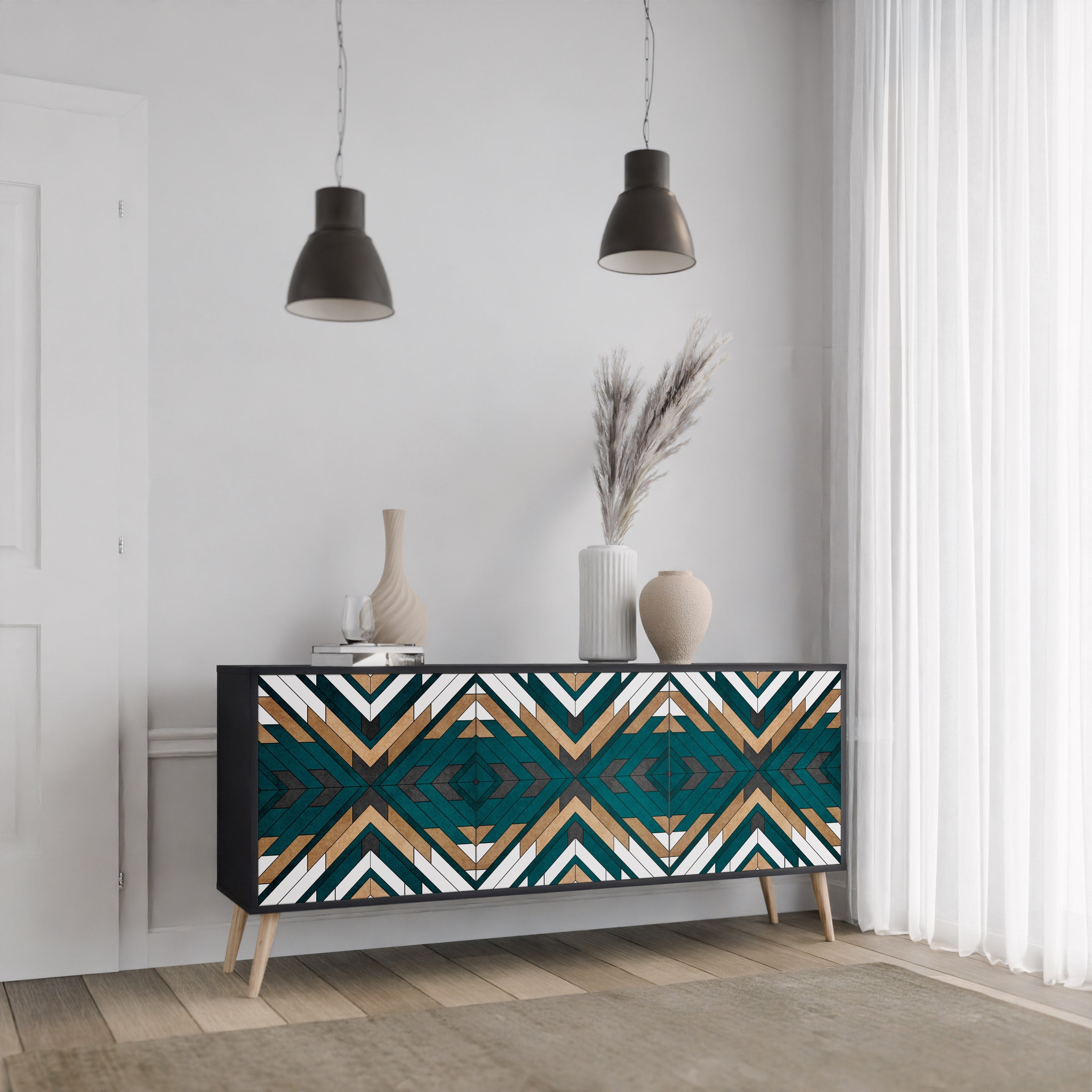 ARTISTIC GEOMETRY 3-türiges Sideboard in Schwarz
