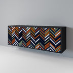 VIBRANT PATCHWORK 3-Door Sideboard in Black Finish