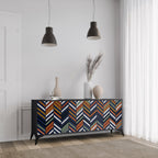 VIBRANT PATCHWORK 3-Door Sideboard in Black Finish