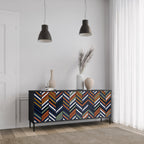VIBRANT PATCHWORK 3-Door Sideboard in Black Finish