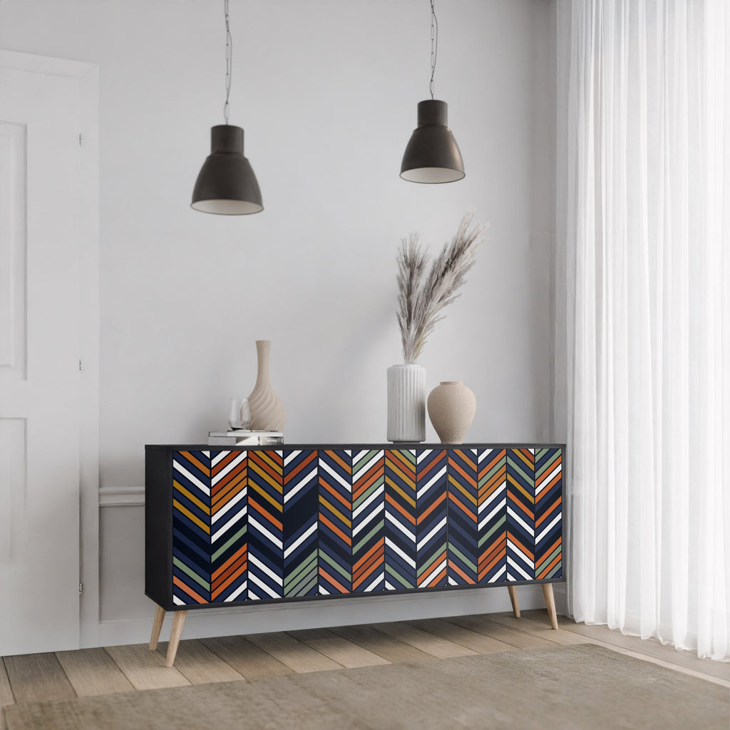 VIBRANT PATCHWORK 3-Door Sideboard in Black Finish