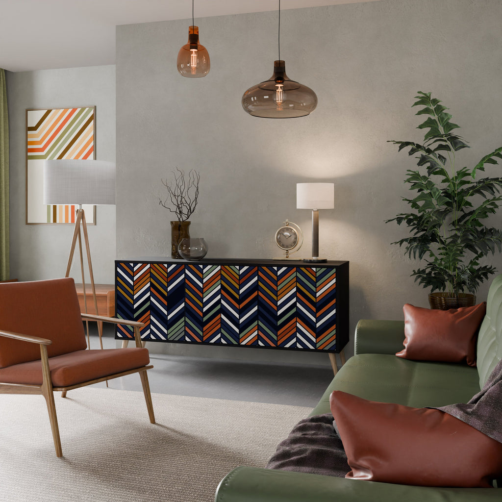 VIBRANT PATCHWORK 3-Door Sideboard in Black Finish