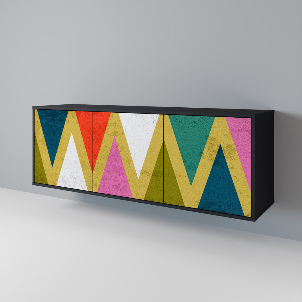 COLORFUL TRIANGLES Sideboard mit 3 Türen in Schwarz