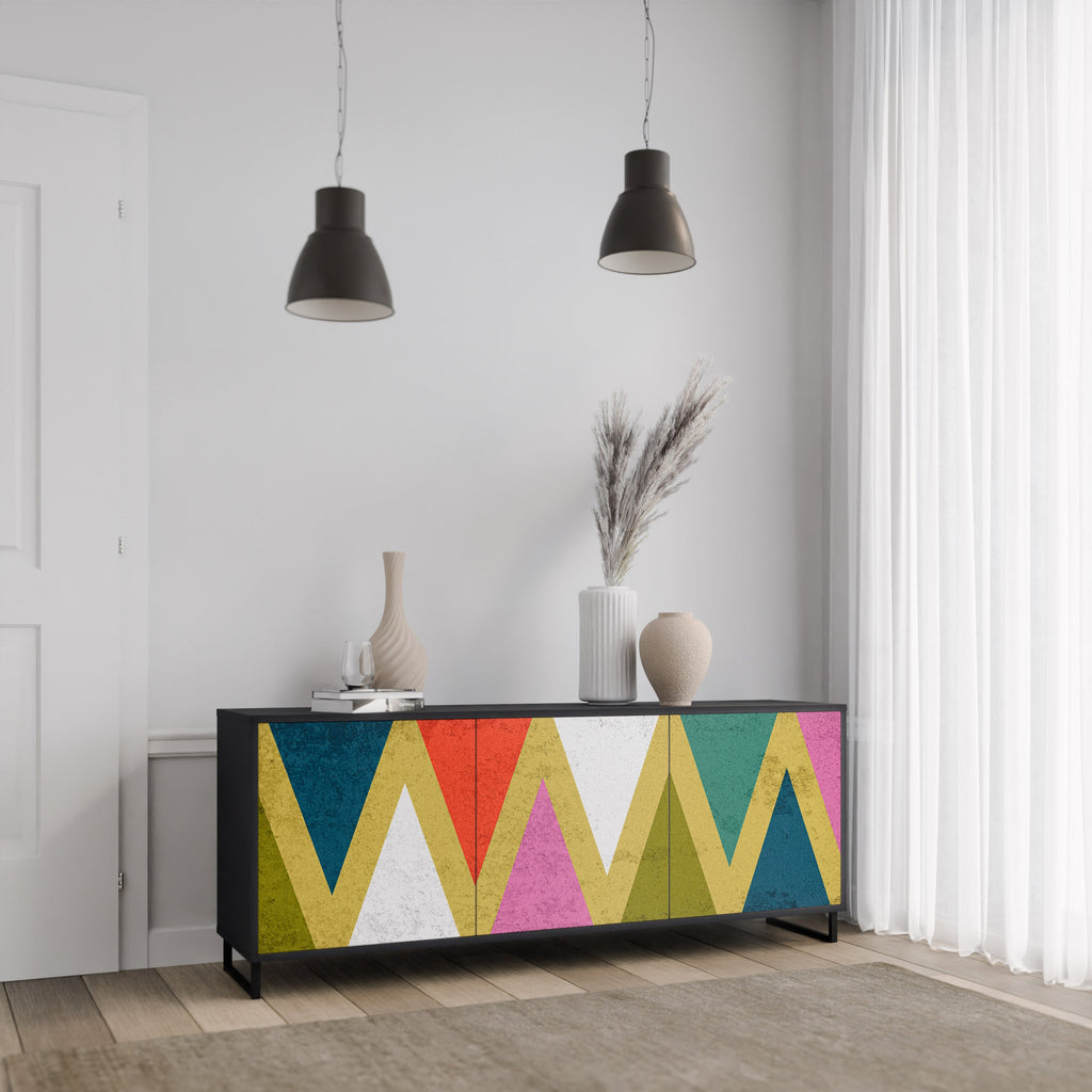 COLORFUL TRIANGLES Sideboard mit 3 Türen in Schwarz