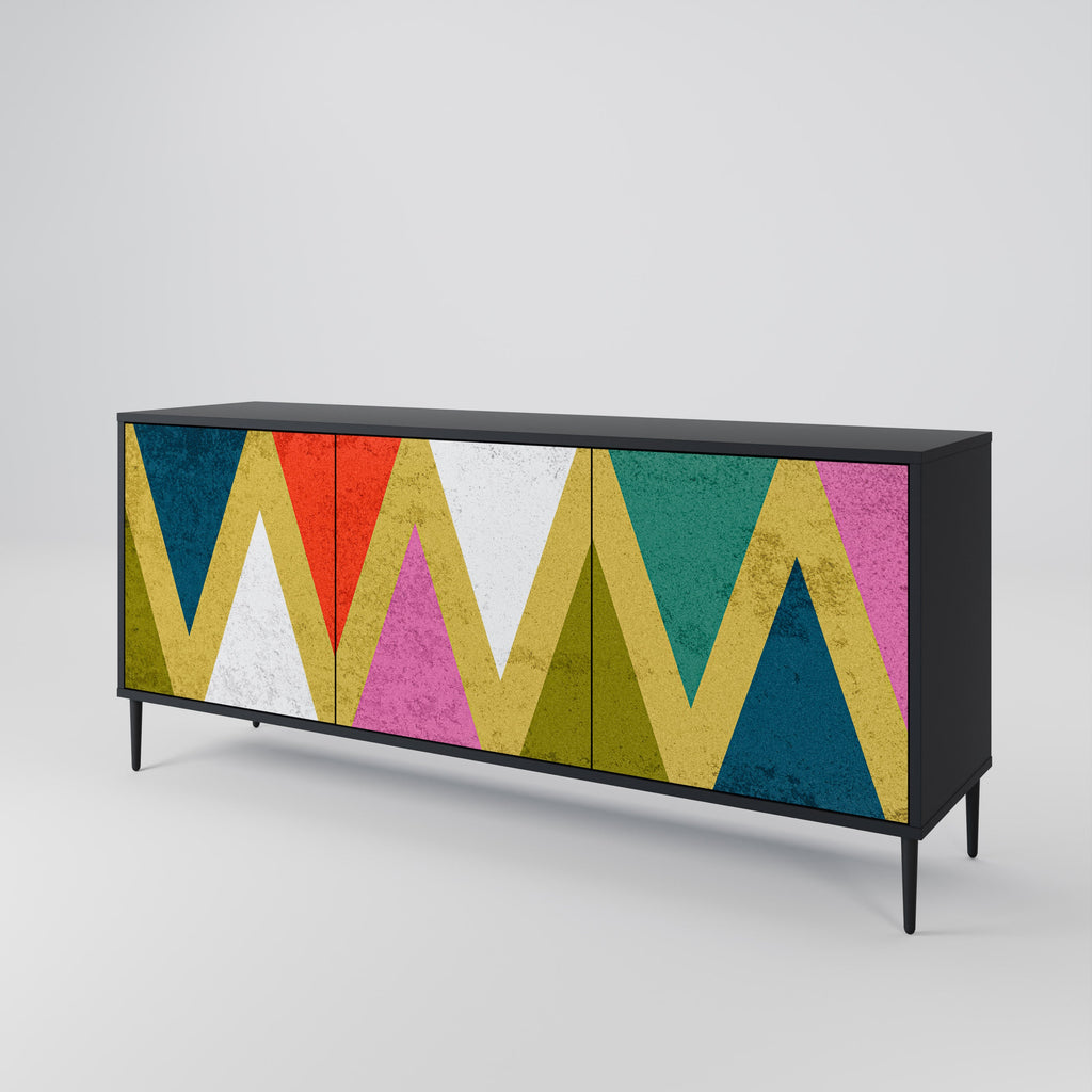 COLORFUL TRIANGLES Sideboard mit 3 Türen in Schwarz