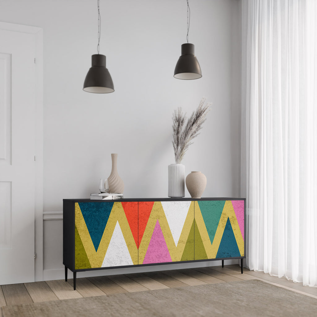 COLORFUL TRIANGLES Sideboard mit 3 Türen in Schwarz