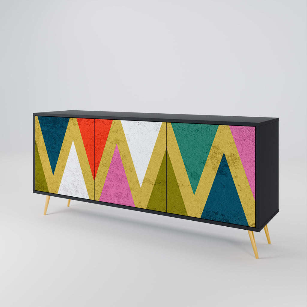 COLORFUL TRIANGLES Sideboard mit 3 Türen in Schwarz