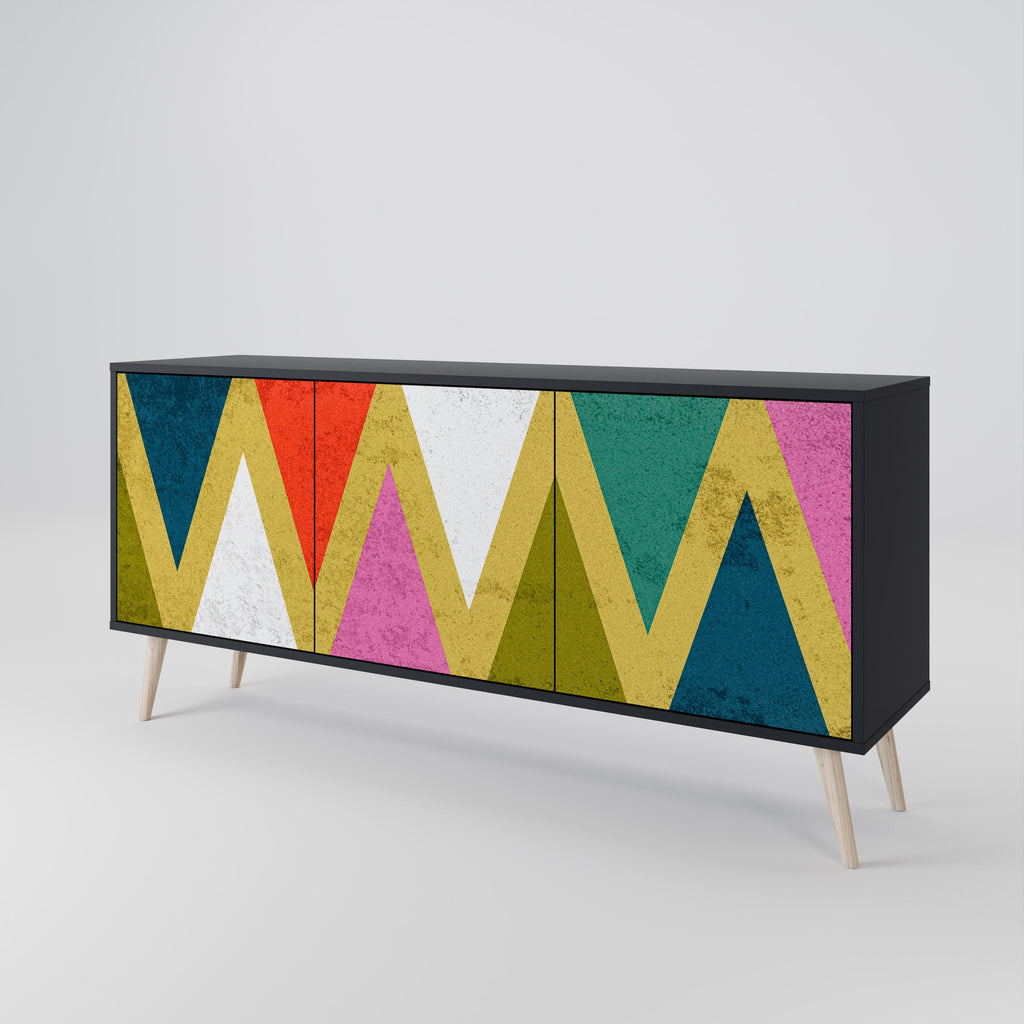 COLORFUL TRIANGLES Sideboard mit 3 Türen in Schwarz