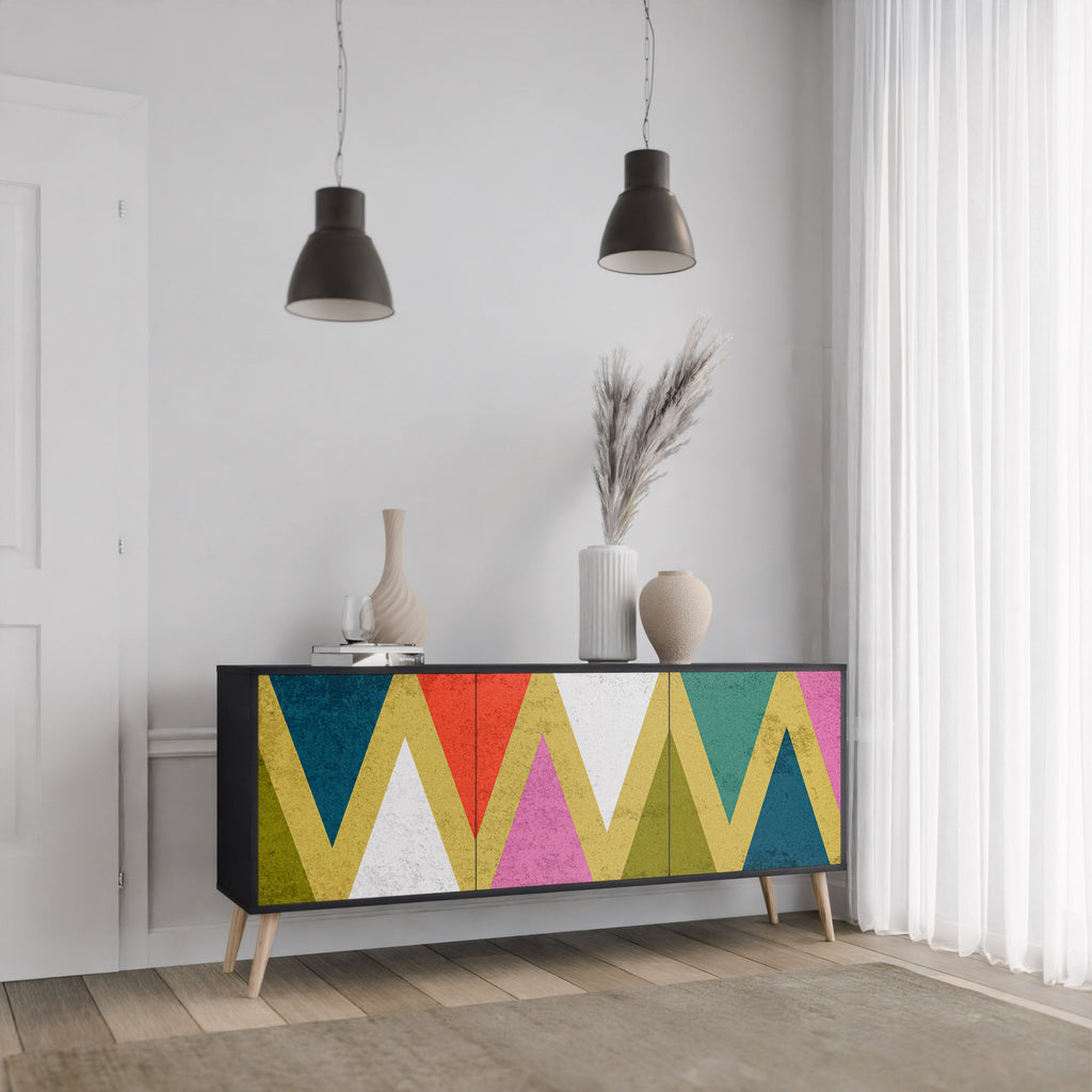 COLORFUL TRIANGLES Sideboard mit 3 Türen in Schwarz