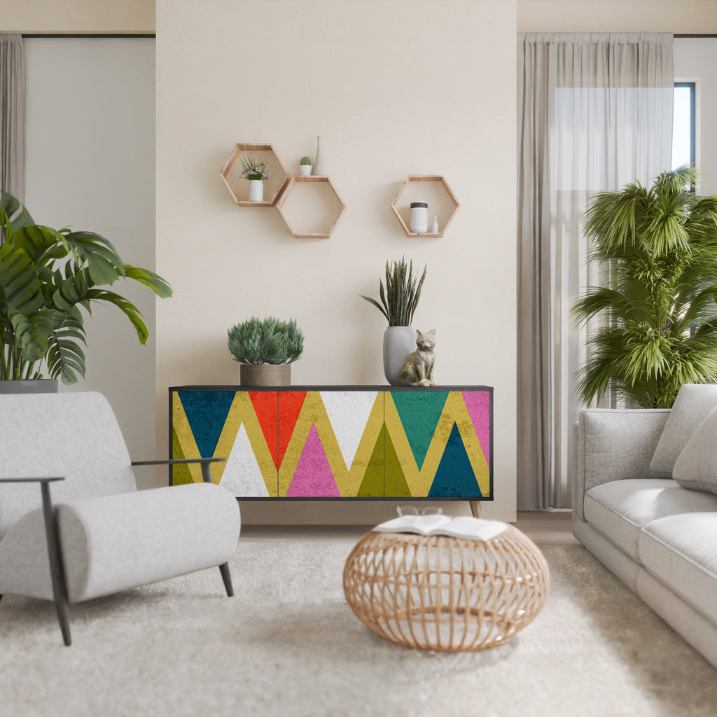 COLORFUL TRIANGLES Sideboard mit 3 Türen in Schwarz