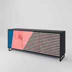 GLAMOROUS STRIPE 3-Door Sideboard in Black Finish
