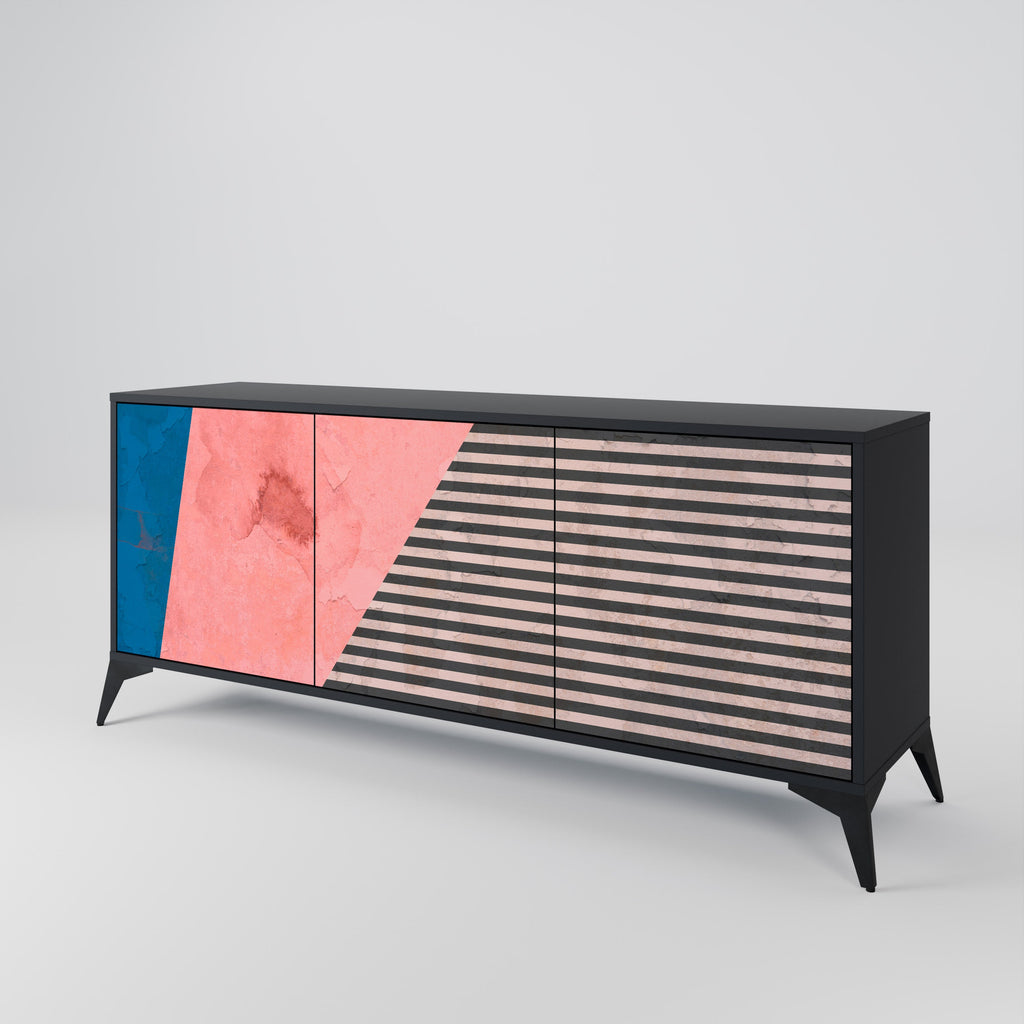 GLAMOROUS STRIPE 3-Door Sideboard in Black Finish