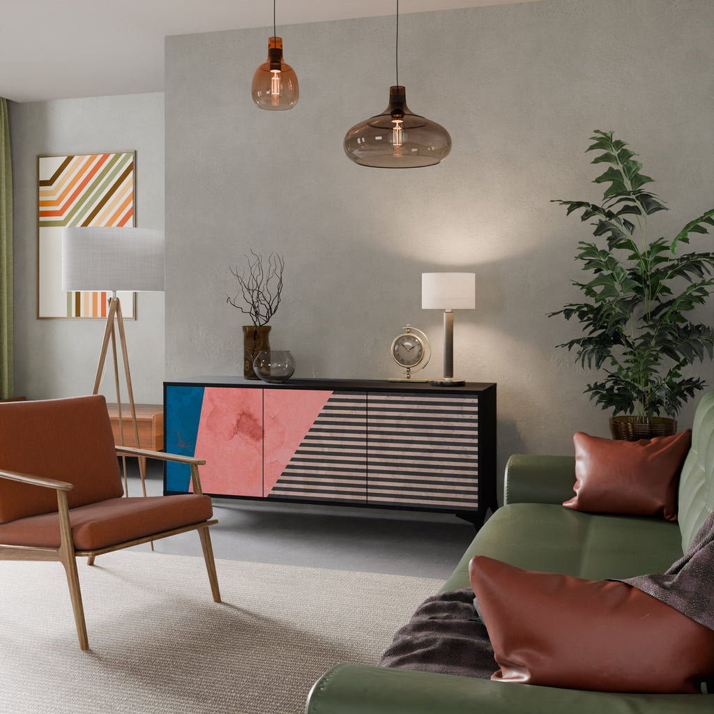 GLAMOROUS STRIPE 3-Door Sideboard in Black Finish