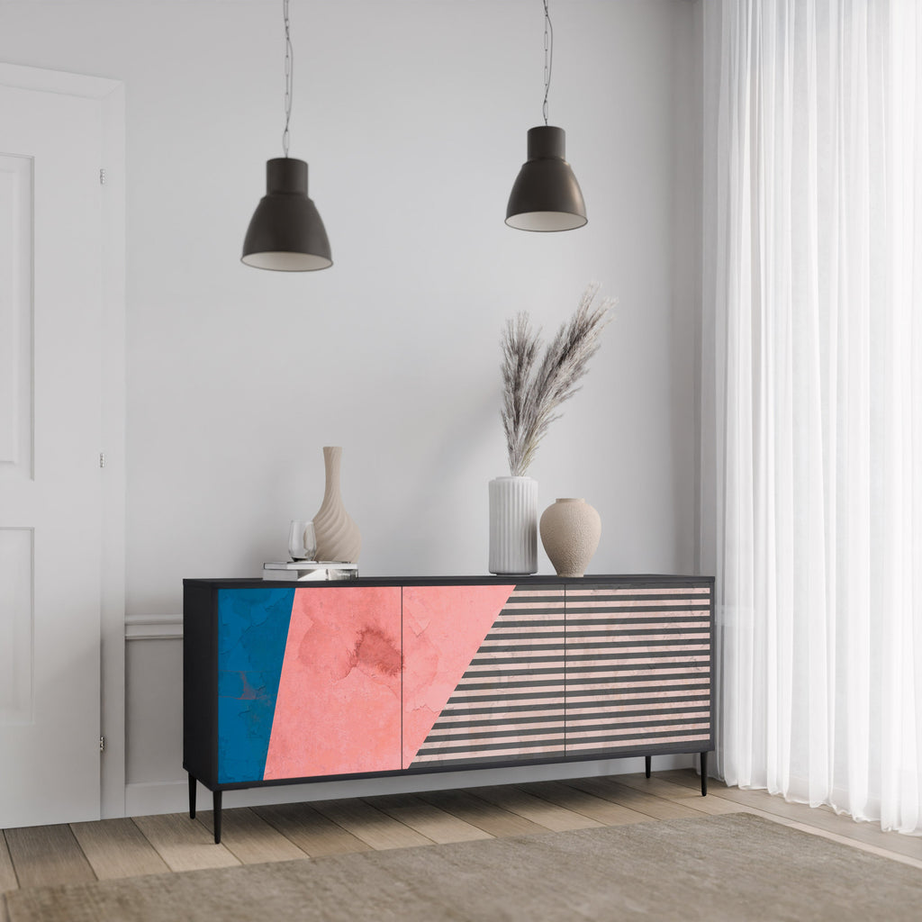 GLAMOROUS STRIPE 3-Door Sideboard in Black Finish