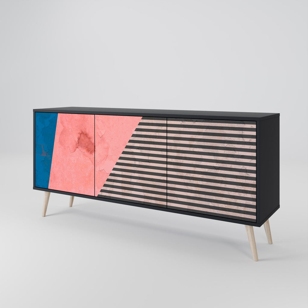 GLAMOROUS STRIPE 3-Door Sideboard in Black Finish