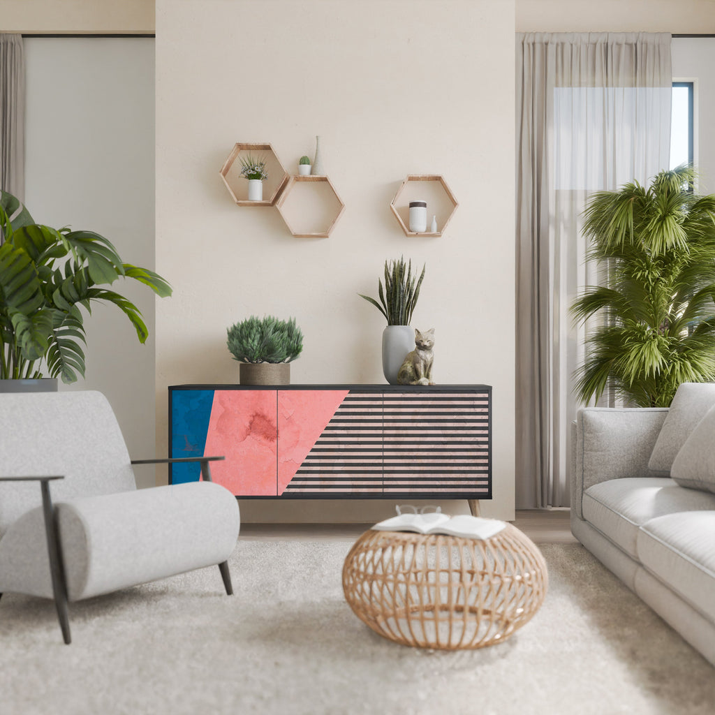 GLAMOROUS STRIPE 3-Door Sideboard in Black Finish