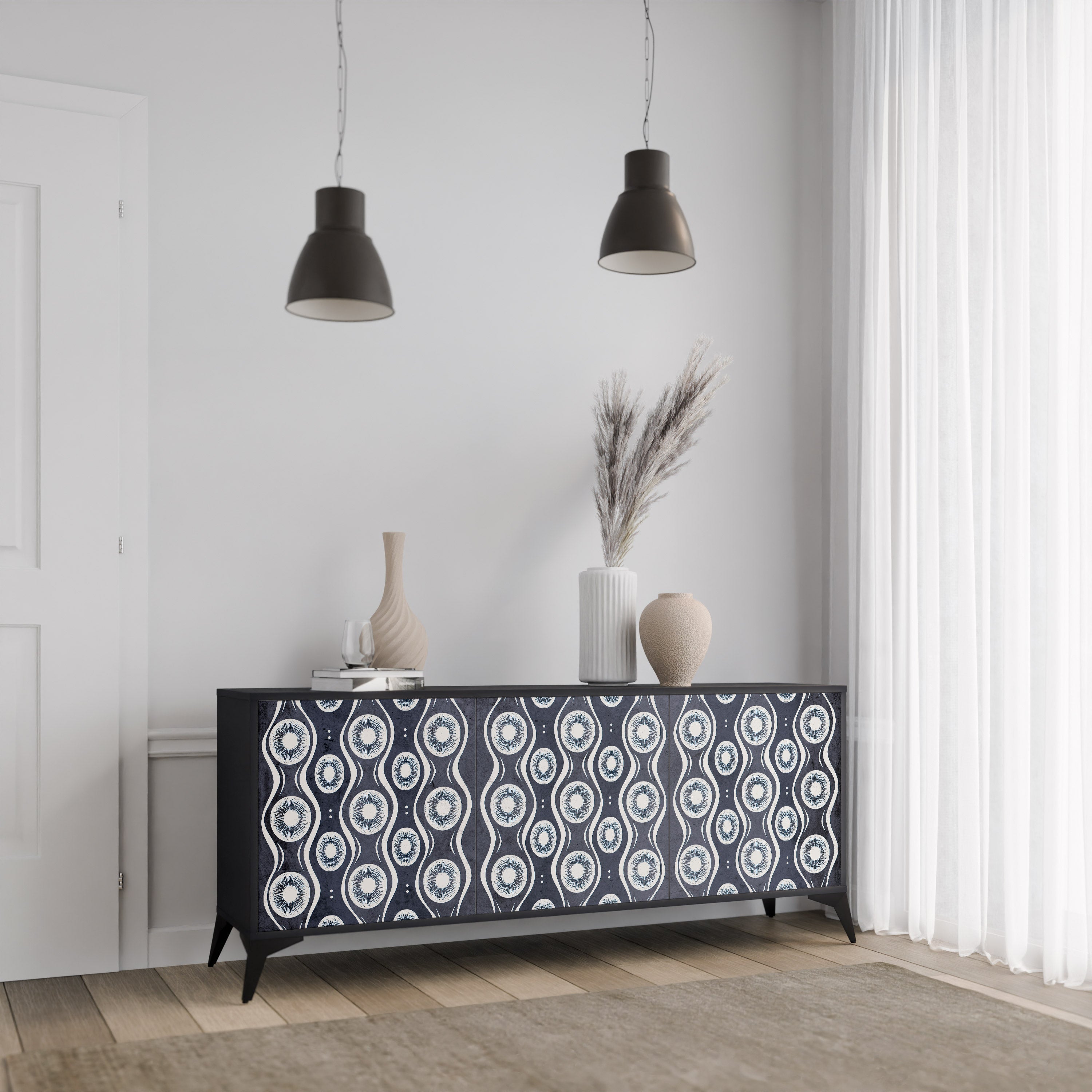 GRAPHITE EYES 3-türiges Sideboard in Schwarz