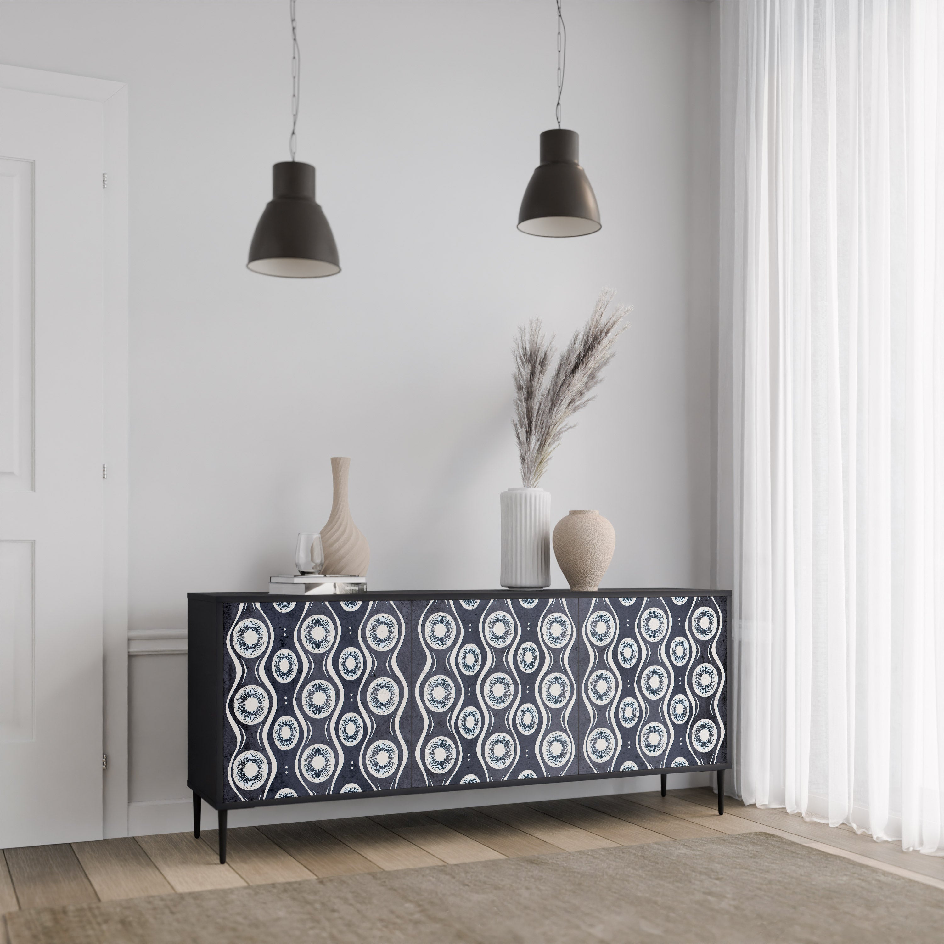 GRAPHITE EYES 3-türiges Sideboard in Schwarz
