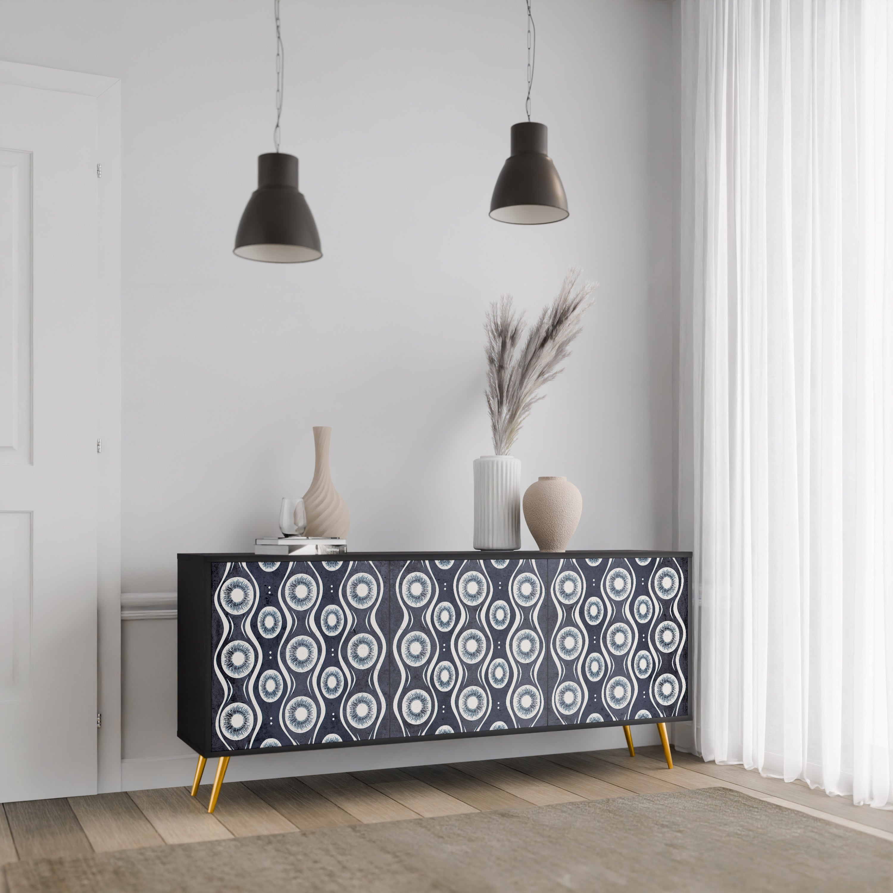 GRAPHITE EYES 3-türiges Sideboard in Schwarz