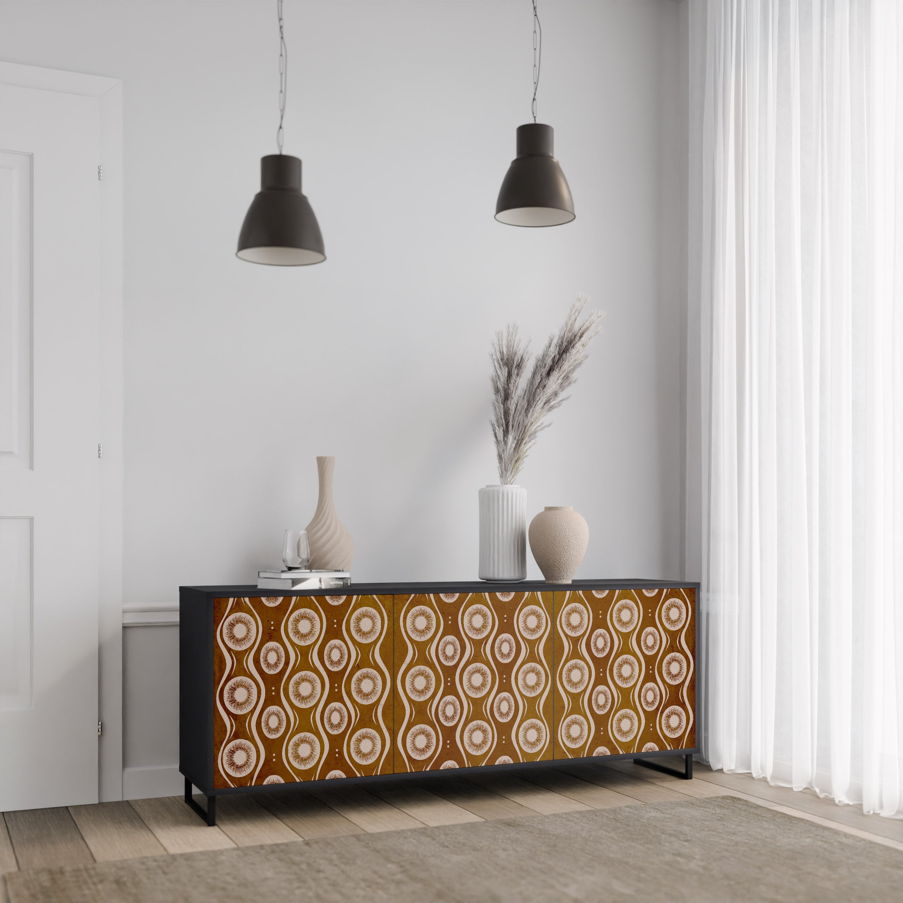 BROWN EYES 3-türiges Sideboard in Schwarz