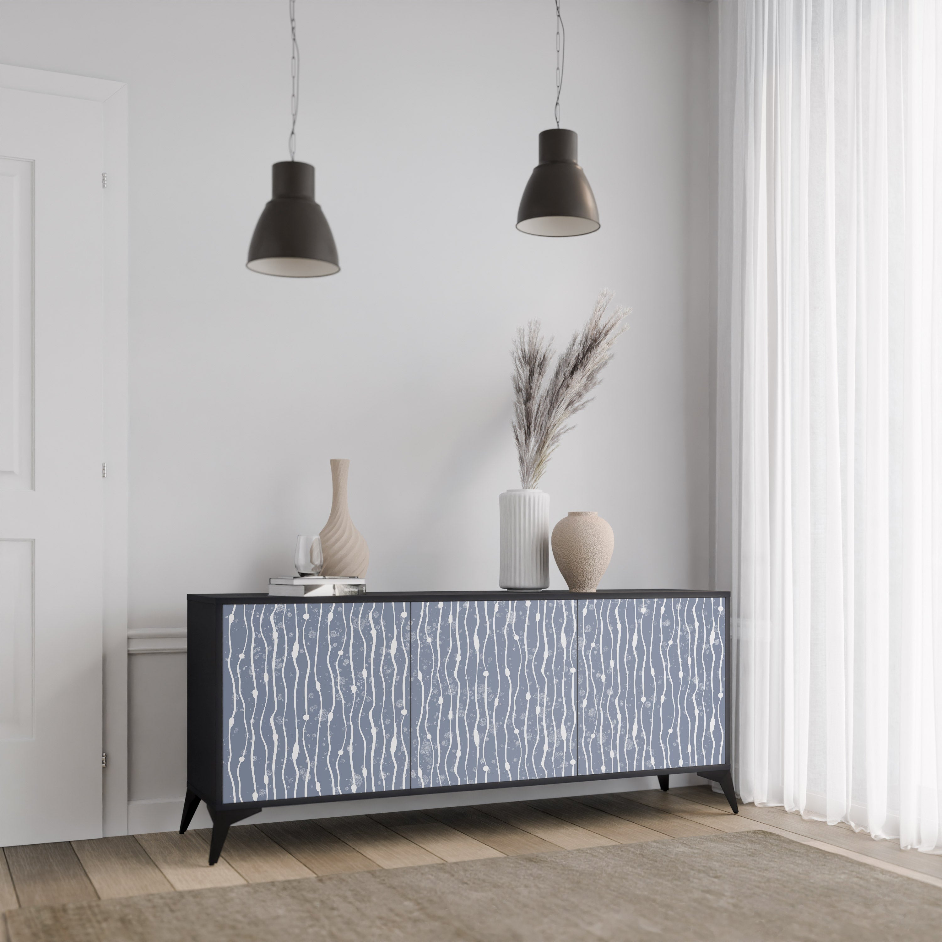 GRAPHITE RAIN 3-türiges Sideboard in schwarzem Finish