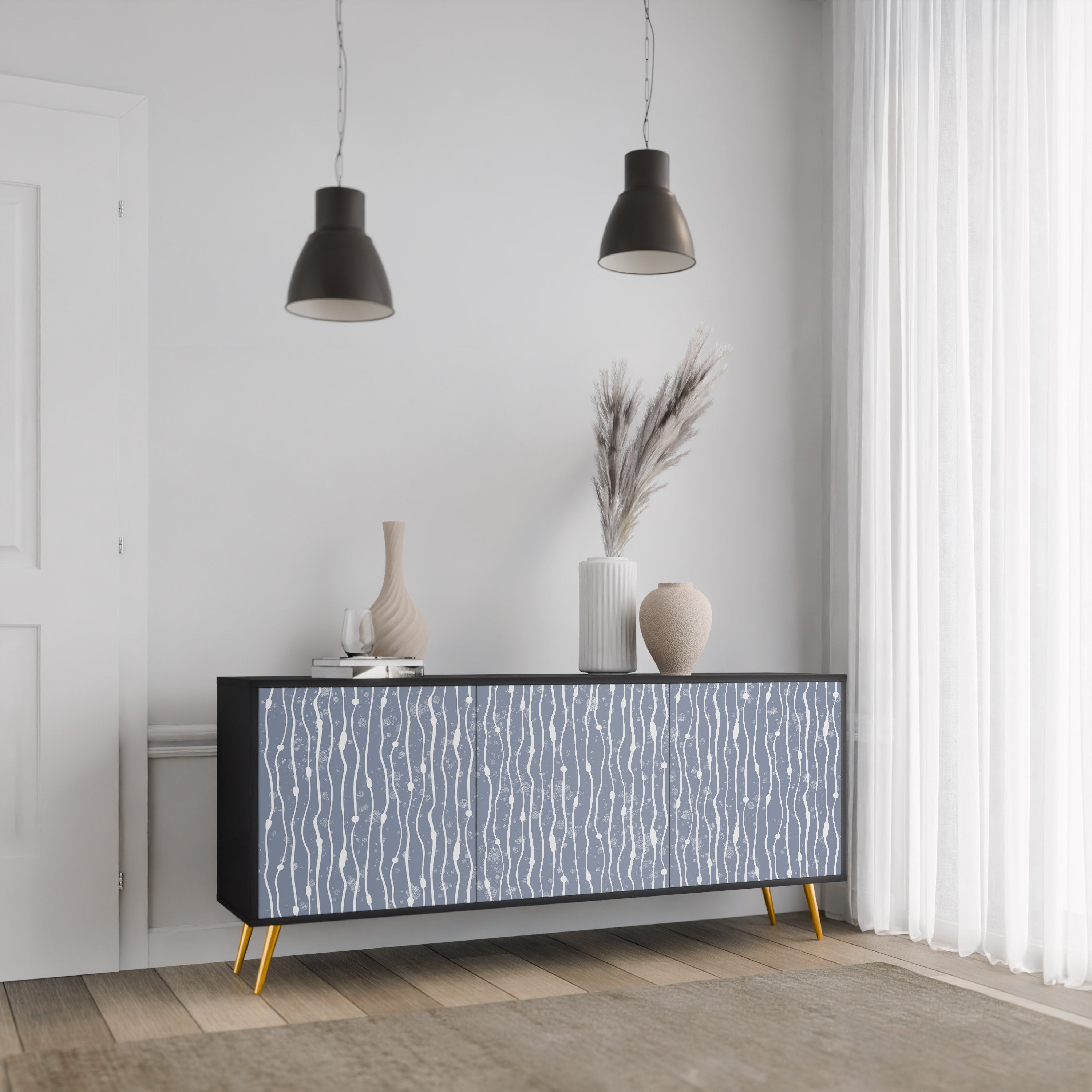 GRAPHITE RAIN 3-türiges Sideboard in schwarzem Finish