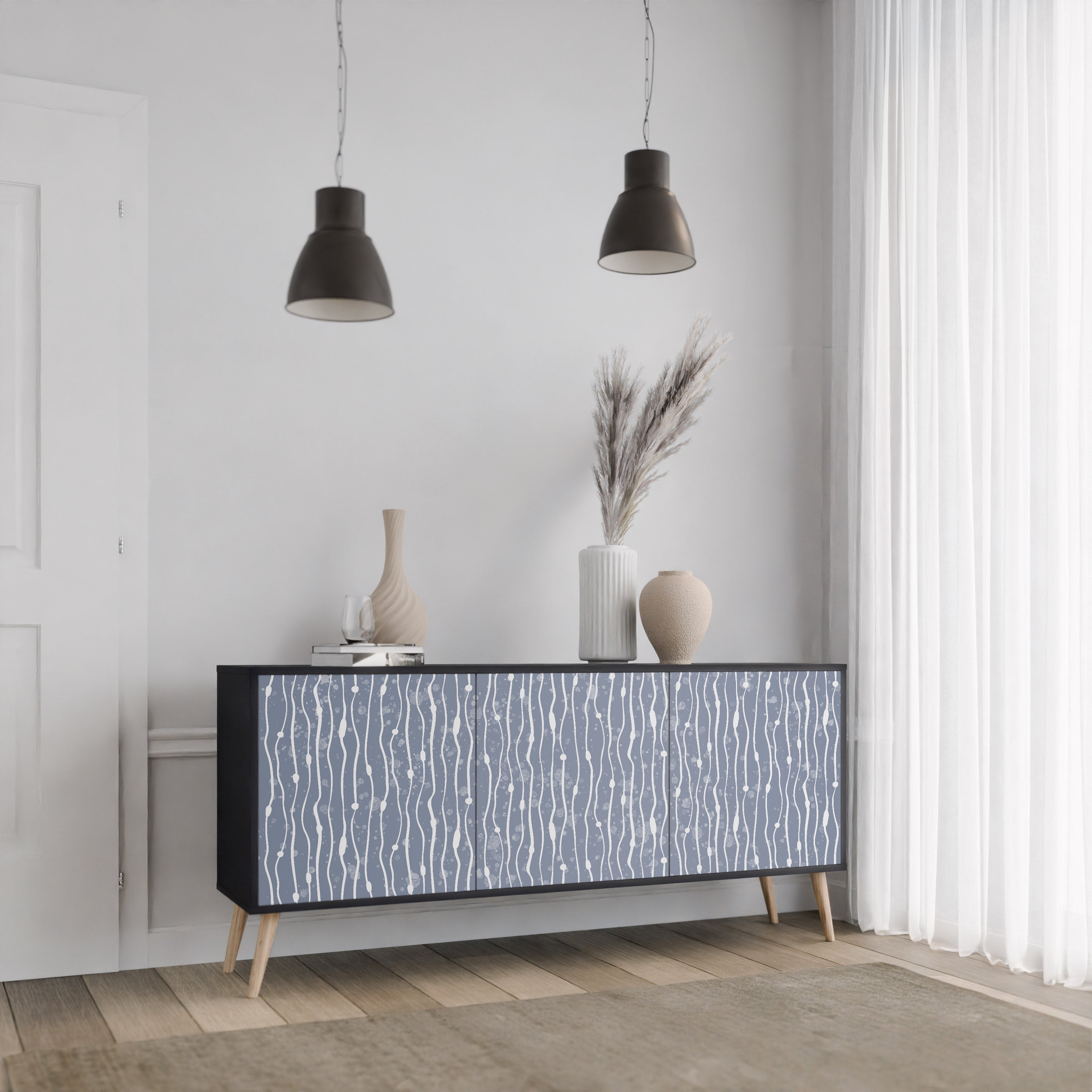 GRAPHITE RAIN 3-türiges Sideboard in schwarzem Finish