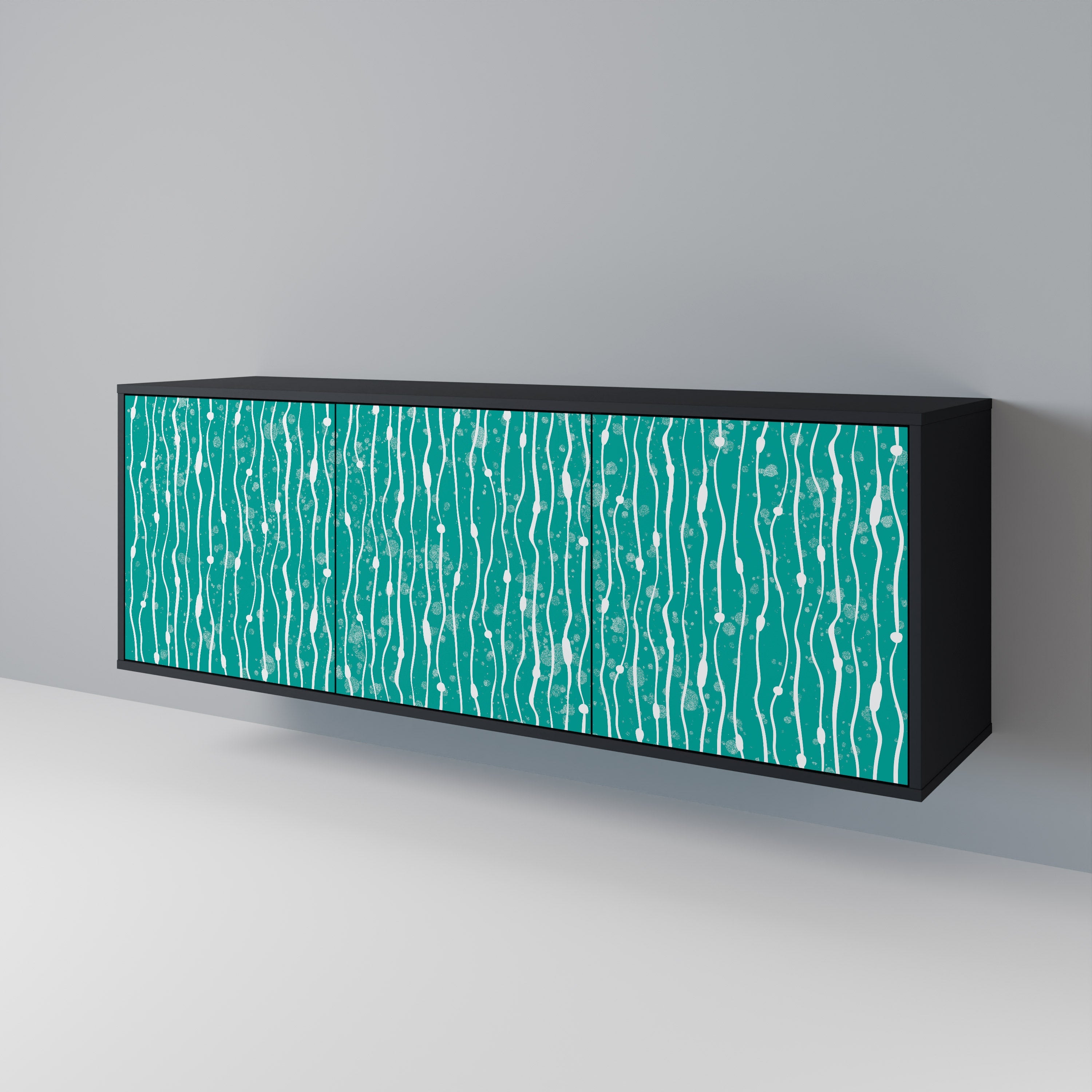 TURQUOISE RAIN 3-türiges Sideboard in schwarzem Finish