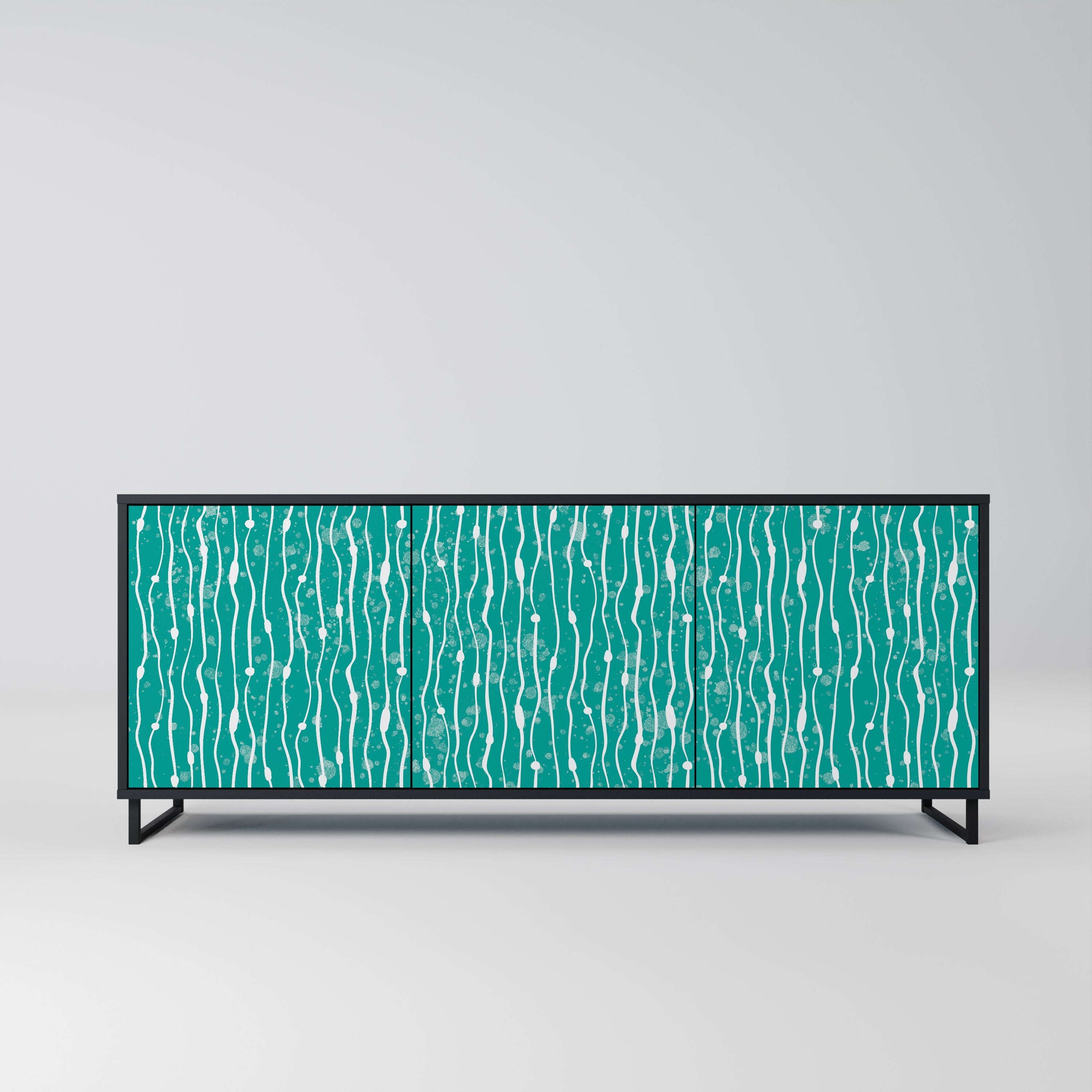 TURQUOISE RAIN 3-türiges Sideboard in schwarzem Finish