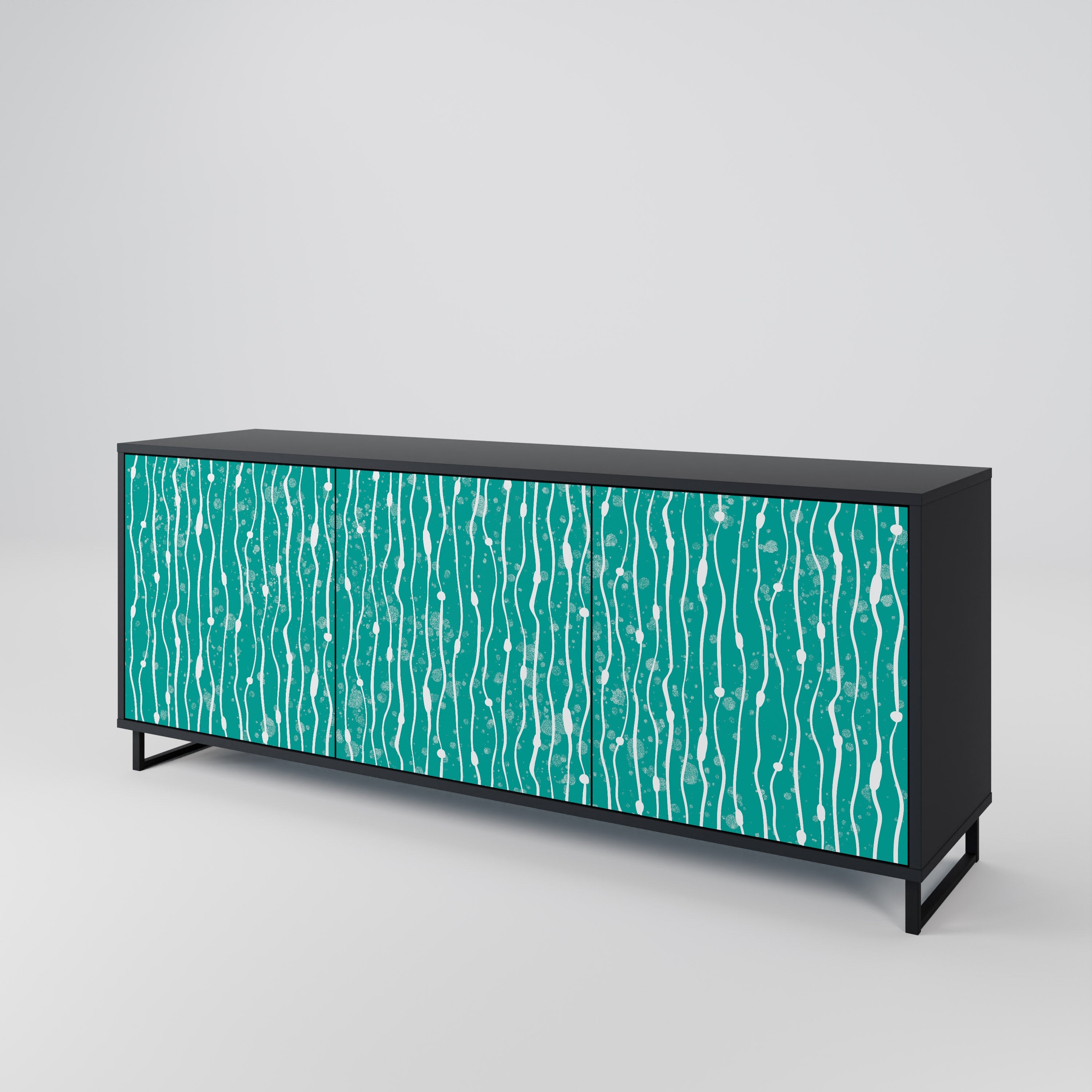 TURQUOISE RAIN 3-türiges Sideboard in schwarzem Finish