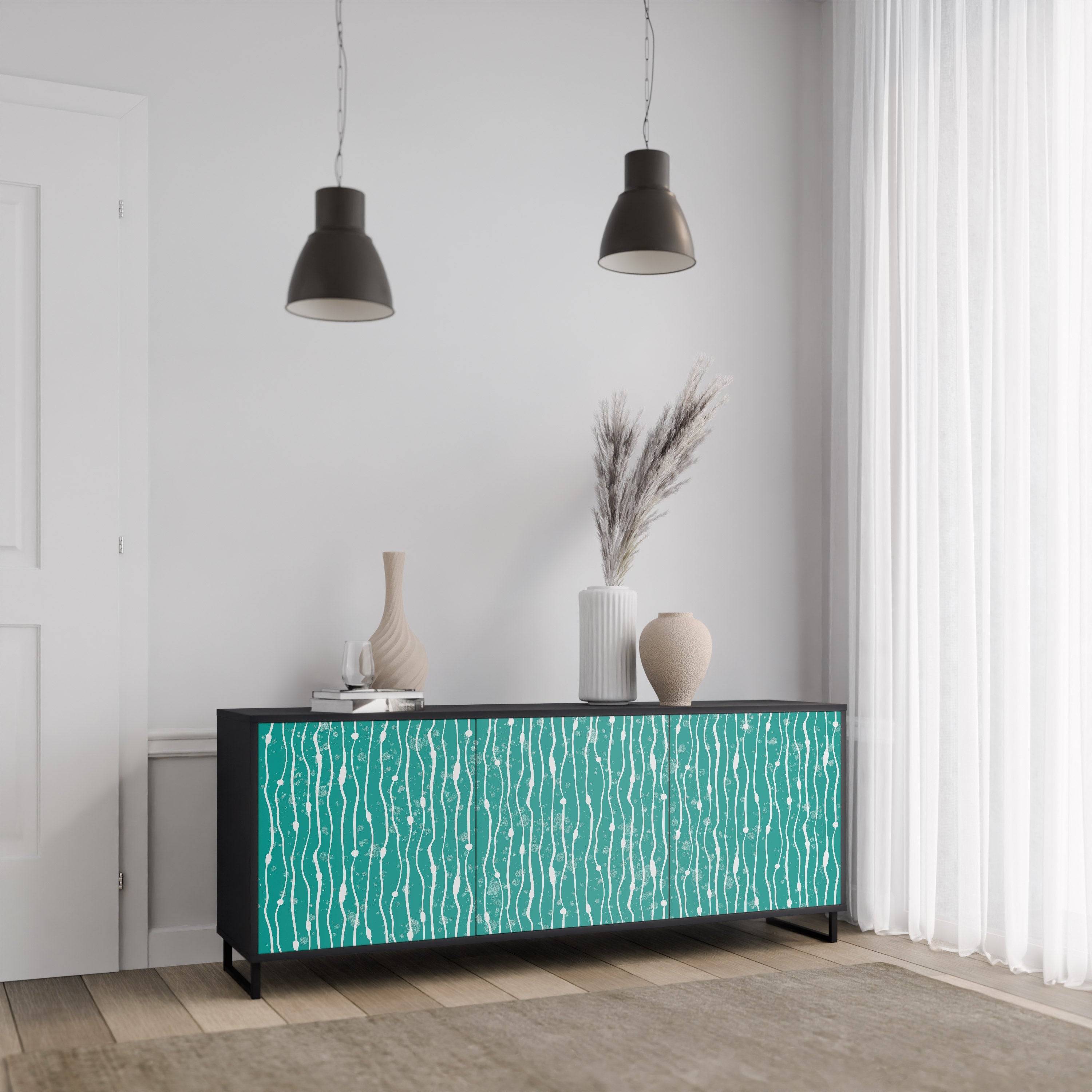 TURQUOISE RAIN 3-türiges Sideboard in schwarzem Finish