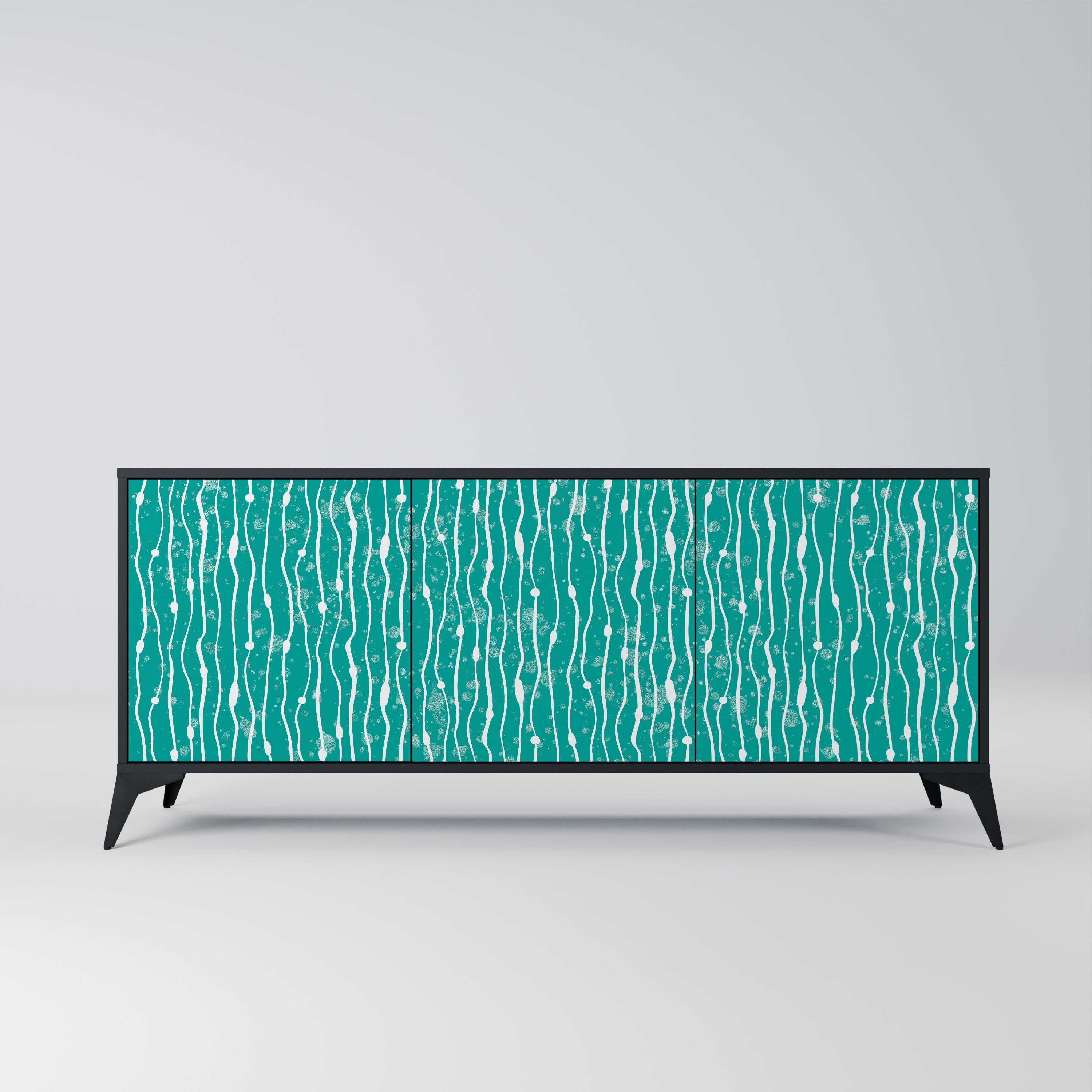 TURQUOISE RAIN 3-türiges Sideboard in schwarzem Finish