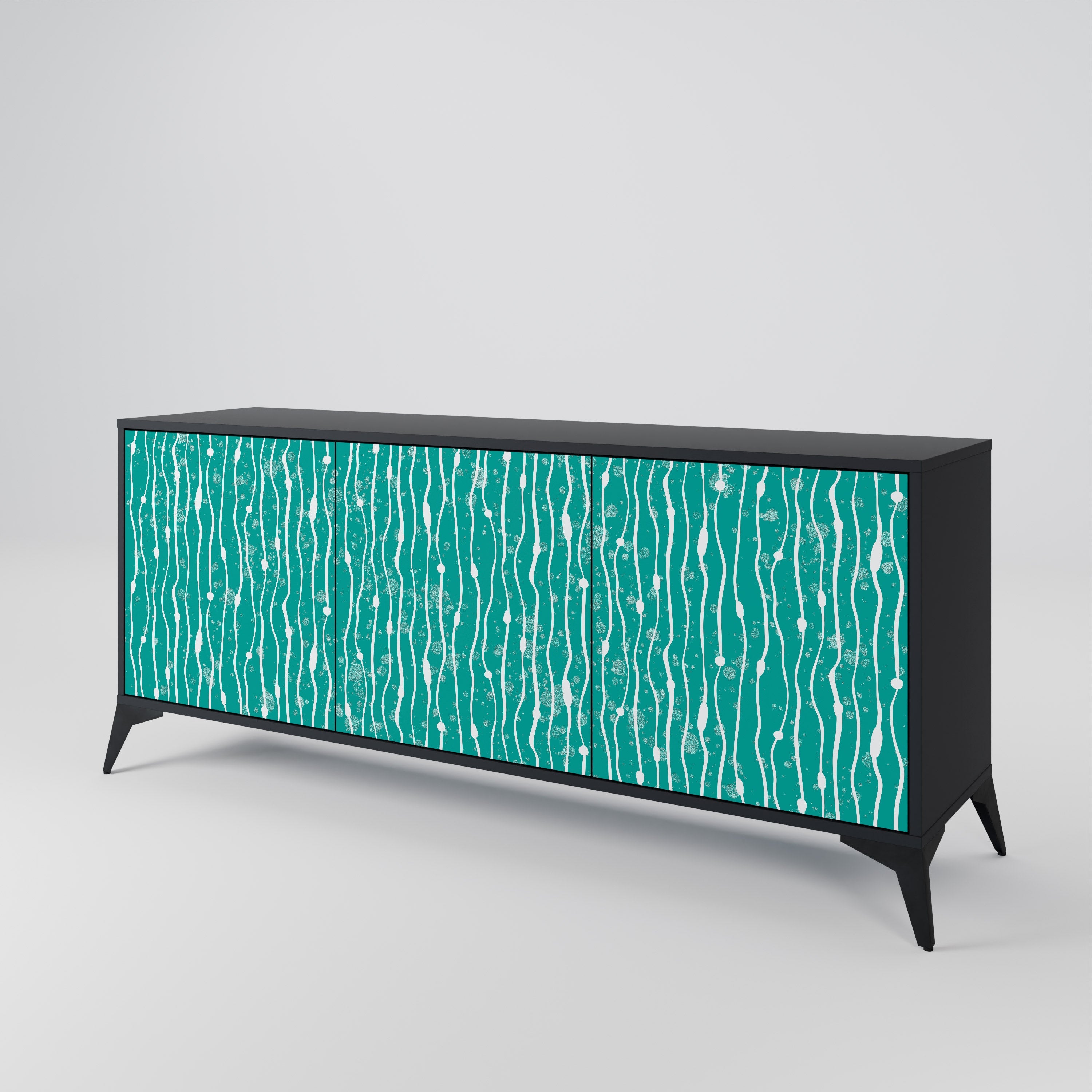TURQUOISE RAIN 3-türiges Sideboard in schwarzem Finish