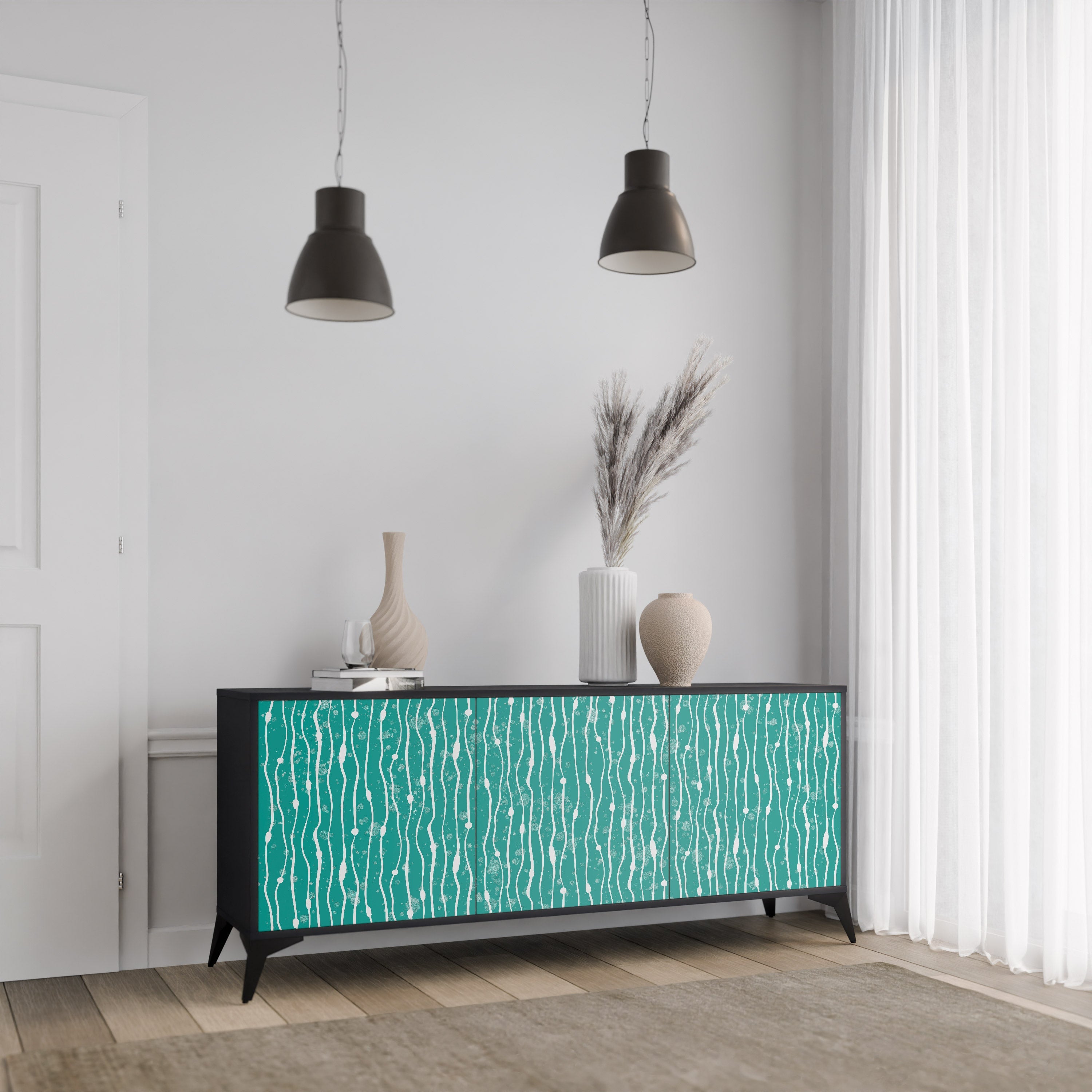 TURQUOISE RAIN 3-türiges Sideboard in schwarzem Finish