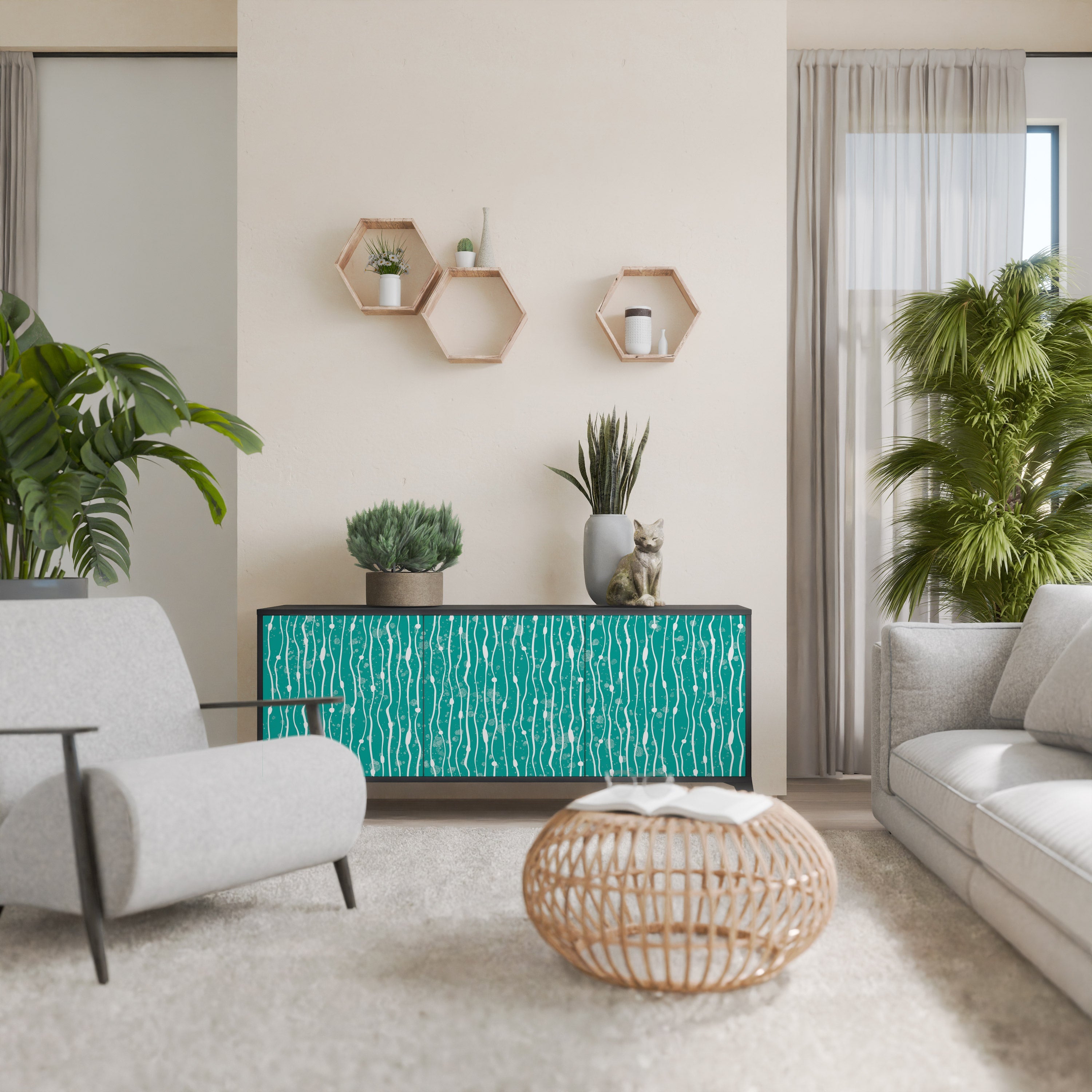 TURQUOISE RAIN 3-türiges Sideboard in schwarzem Finish