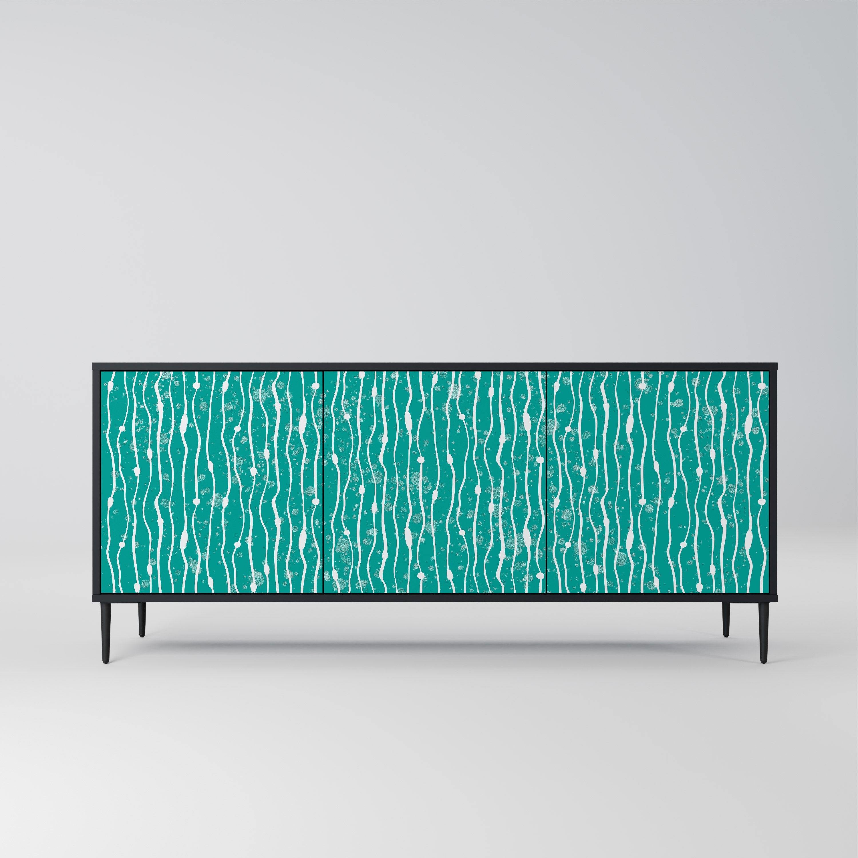 TURQUOISE RAIN 3-türiges Sideboard in schwarzem Finish