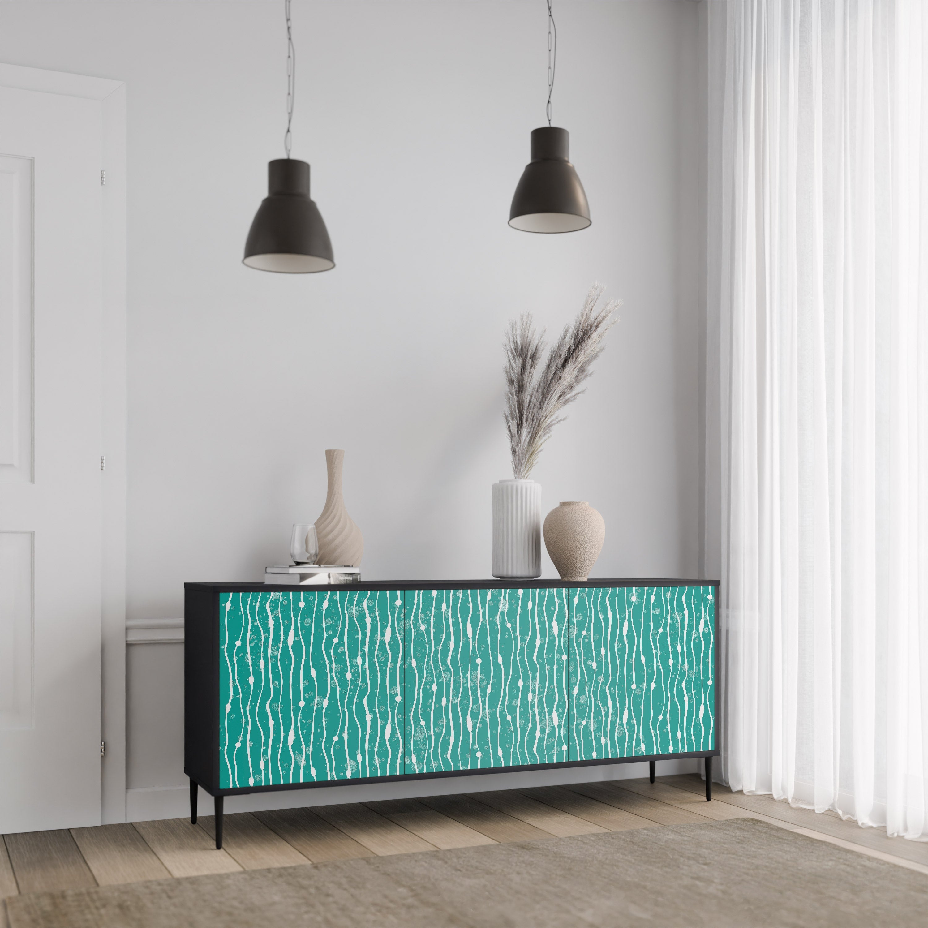 TURQUOISE RAIN 3-türiges Sideboard in schwarzem Finish