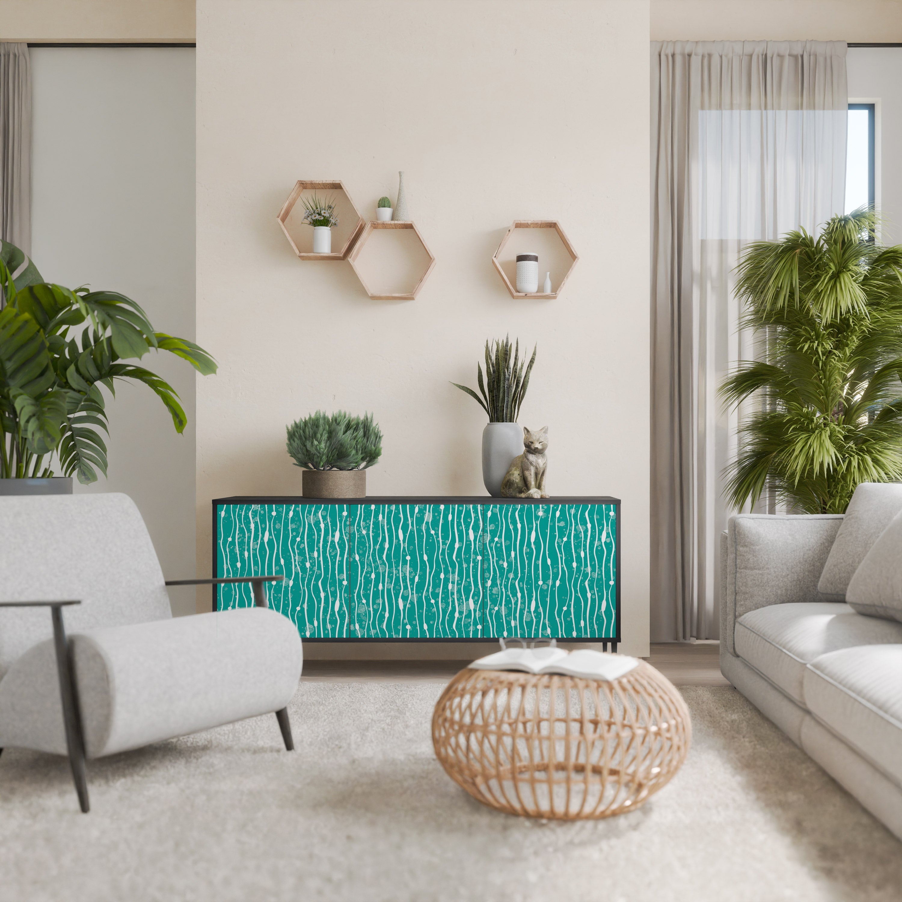 TURQUOISE RAIN 3-türiges Sideboard in schwarzem Finish